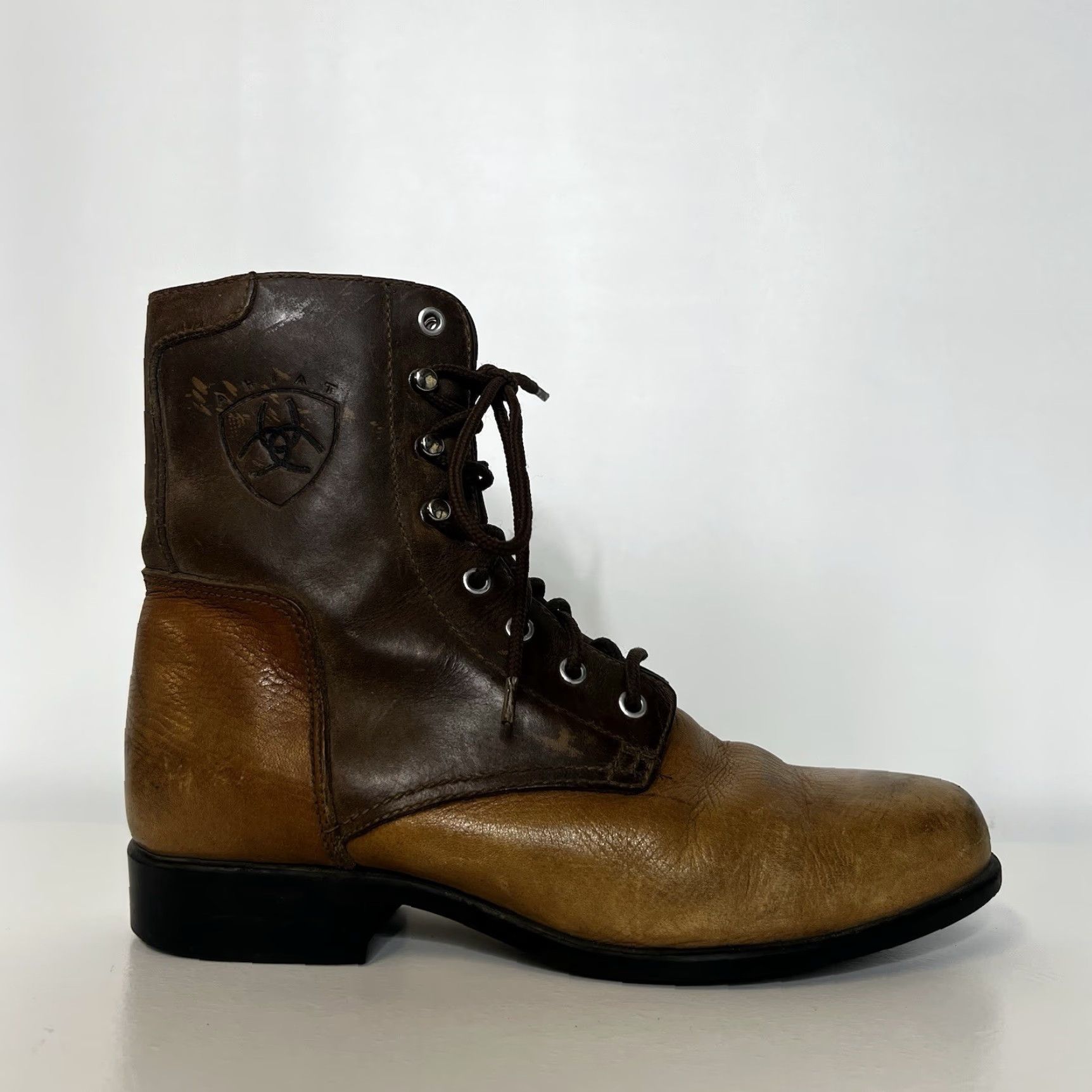 VINTAGE Ariat Women's Western Boots Size 6.5 Brown Leather Kiltie Cowgirl Lace Up