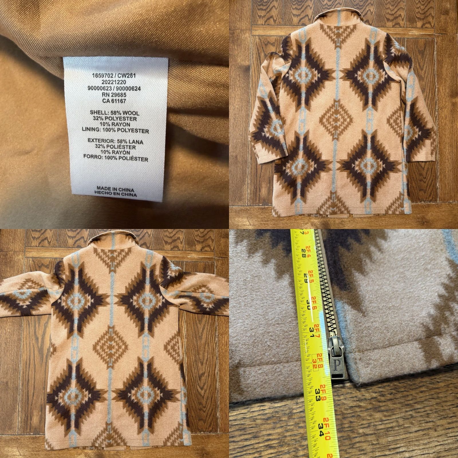 Pendleton VINTAGE Pendleton Wool Blend Geometric Aztec Southwestern Jacket Beige Medium Womens Zip Front Fall Regular/N/A Size M / US 6-8 / IT 42-44 - 8 Thumbnail