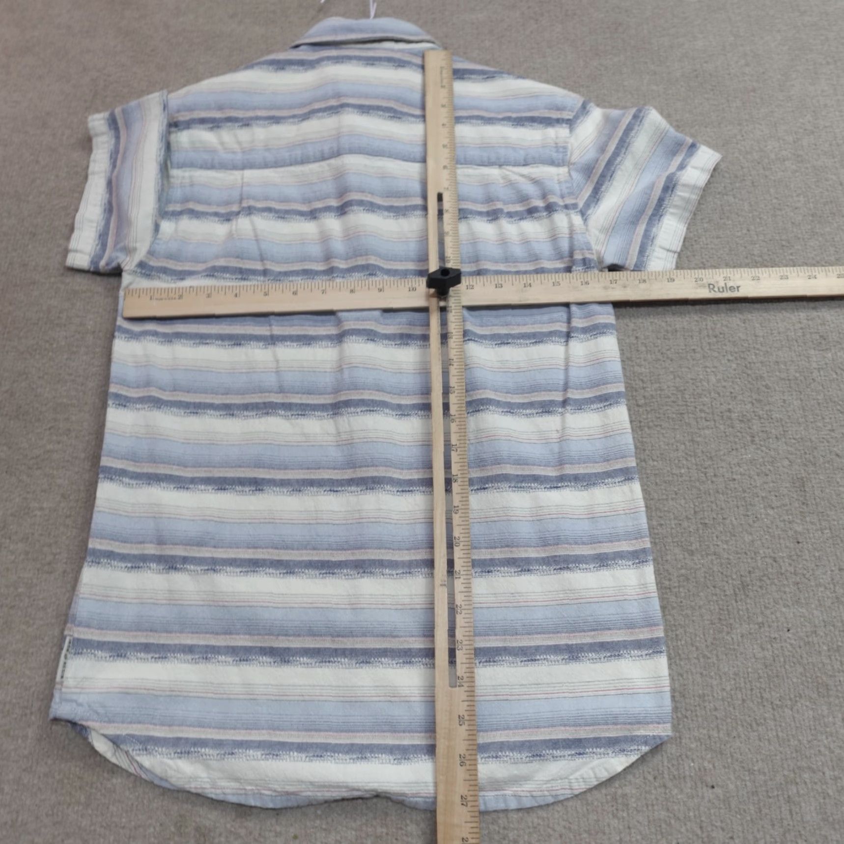 Vintage Iron & Resin Shirt Beige Striped Button-Up Short Sleeve Cotton Popover Small S Mens Size US S / EU 44-46 / 1 - 5 Thumbnail