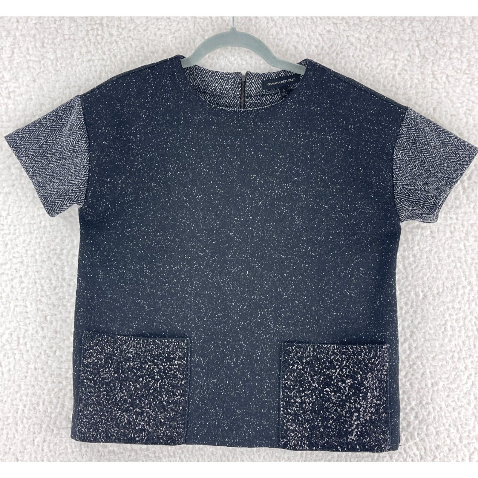 Banana Republic Banana Republic Box Shirt Womens Small Black Silver Sequin Pocket Shiny City Classic Designer Holiday Size S / US 4 / IT 40 - 2 Thumbnail