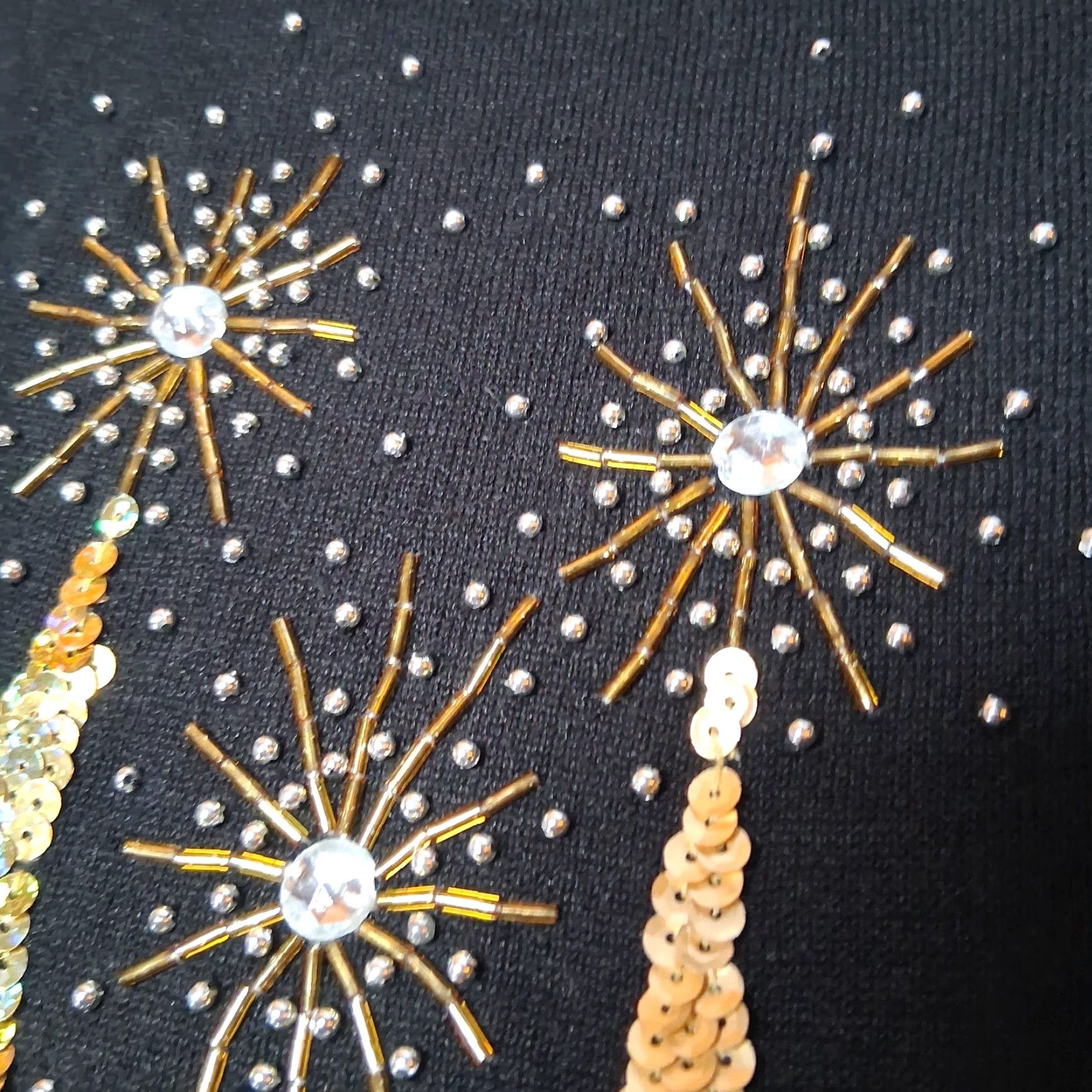 Vintage Berek Cardigan Sweater L Black Beaded Sequins Christmas Pine Tree Winter Womens Size L / US 10 / IT 46 - 7 Thumbnail