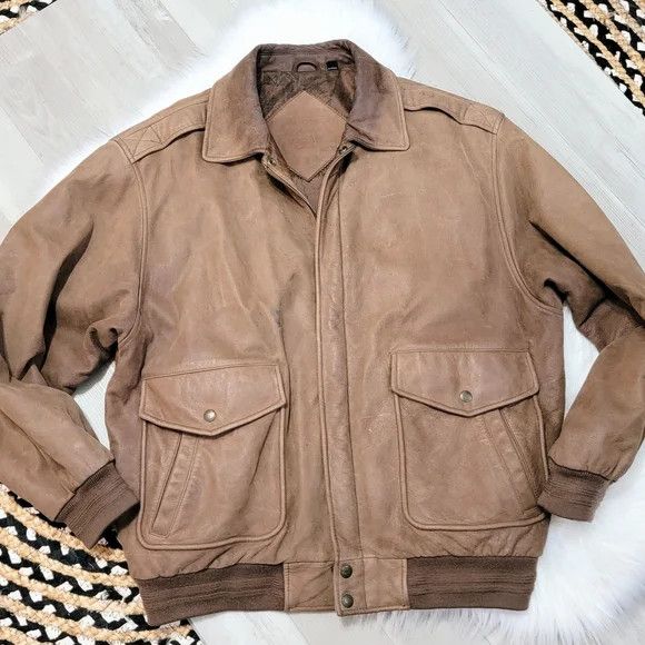 Roundtree & Yorke × Vintage Vintage Roundtree & York Brown Leather Flight Bomber Jacket Size US L / EU 52-54 / 3 - 7 Thumbnail