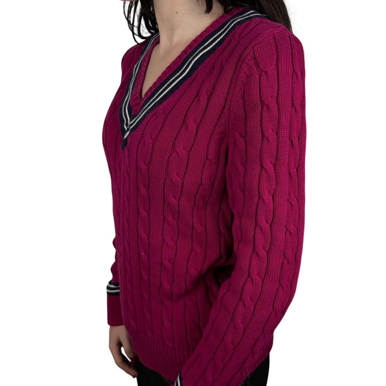 Polo Ralph Lauren Y2K LRL Ralph Lauren Pink Rope Cable V-Neck Sweater Size S / US 4 / IT 40 - 3 Thumbnail