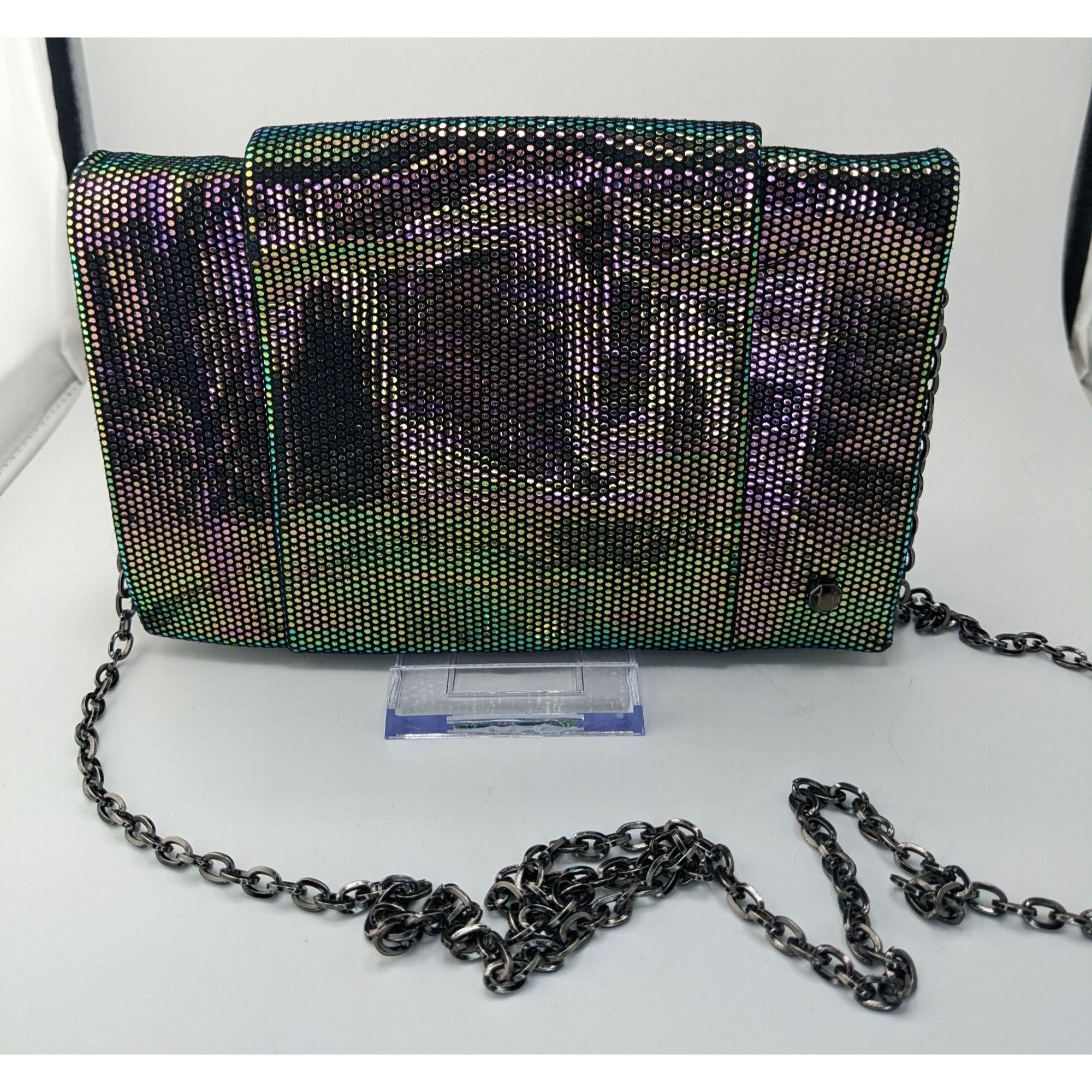 Halston Heritage Halston Heritage Purple Iridescent Clutch Bag With 24" Chain Size ONE SIZE - 8 Thumbnail