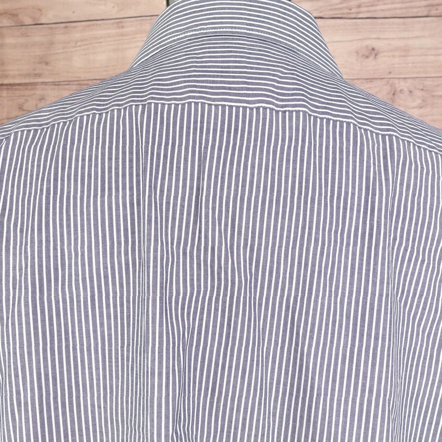 Stafford Stafford Shirt Mens 17 32-33 Blue White Stripe Fitted Performance Super Dress Shirt Size 46R - 5 Thumbnail