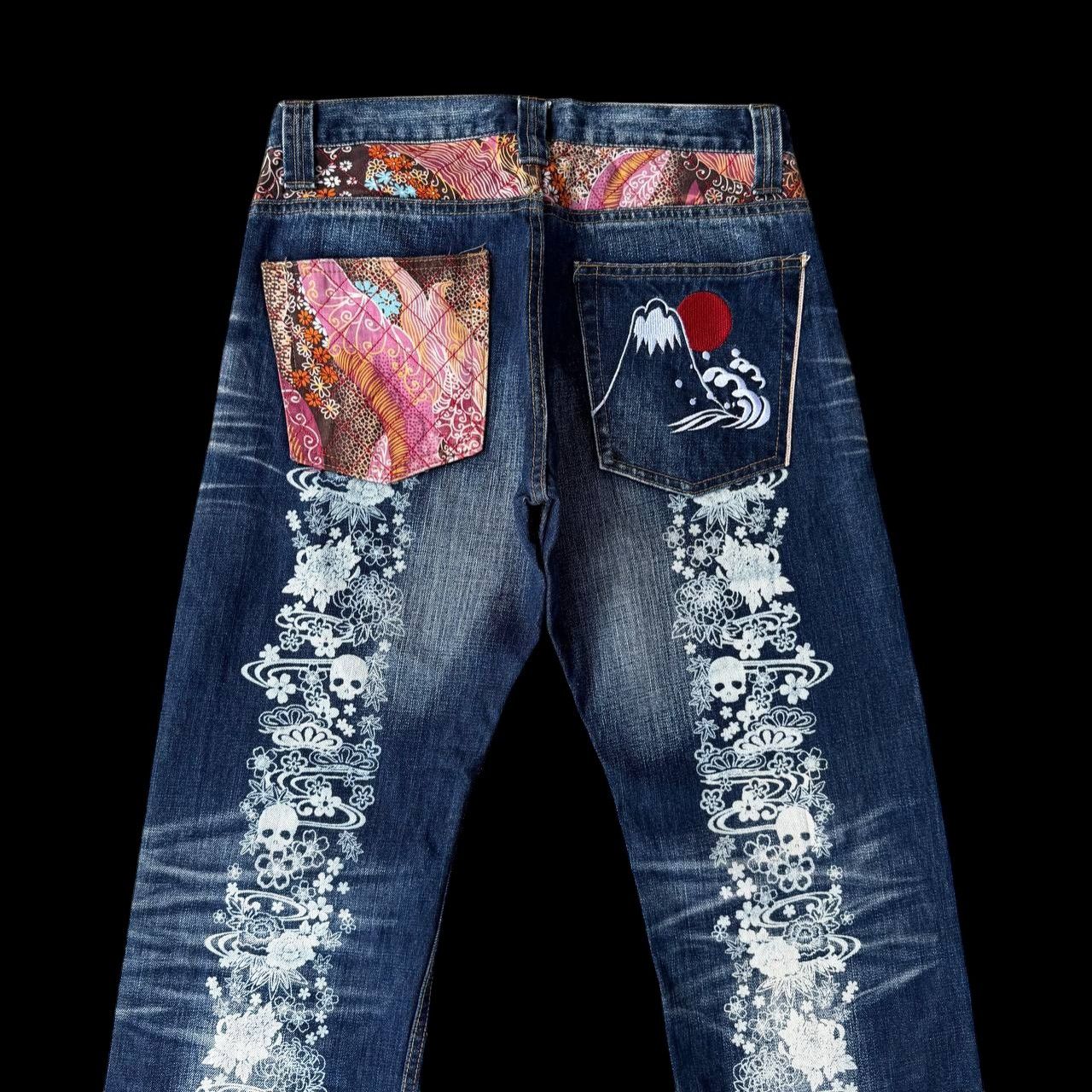 Japanese Brand RARE Namitatsu Redline Denim Ankle Cut-"Dokuro" Skull Tattoo Size US 30 / EU 46 - 13 Thumbnail