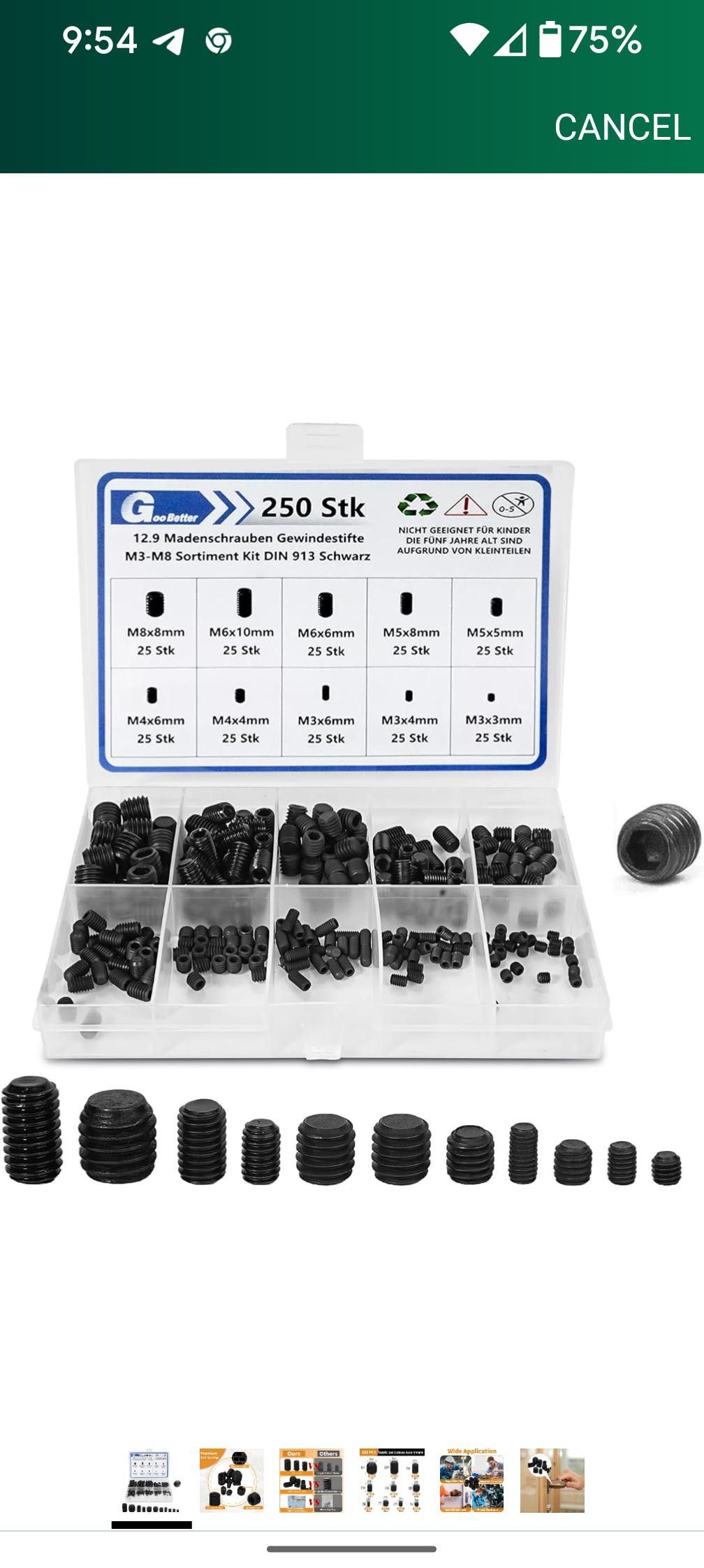 NBDN Nobrandedon Set Screw Assort 250 PcsMetric M3, M4, M5, M6, M8 - Carbon Size ONE SIZE - 6 Thumbnail