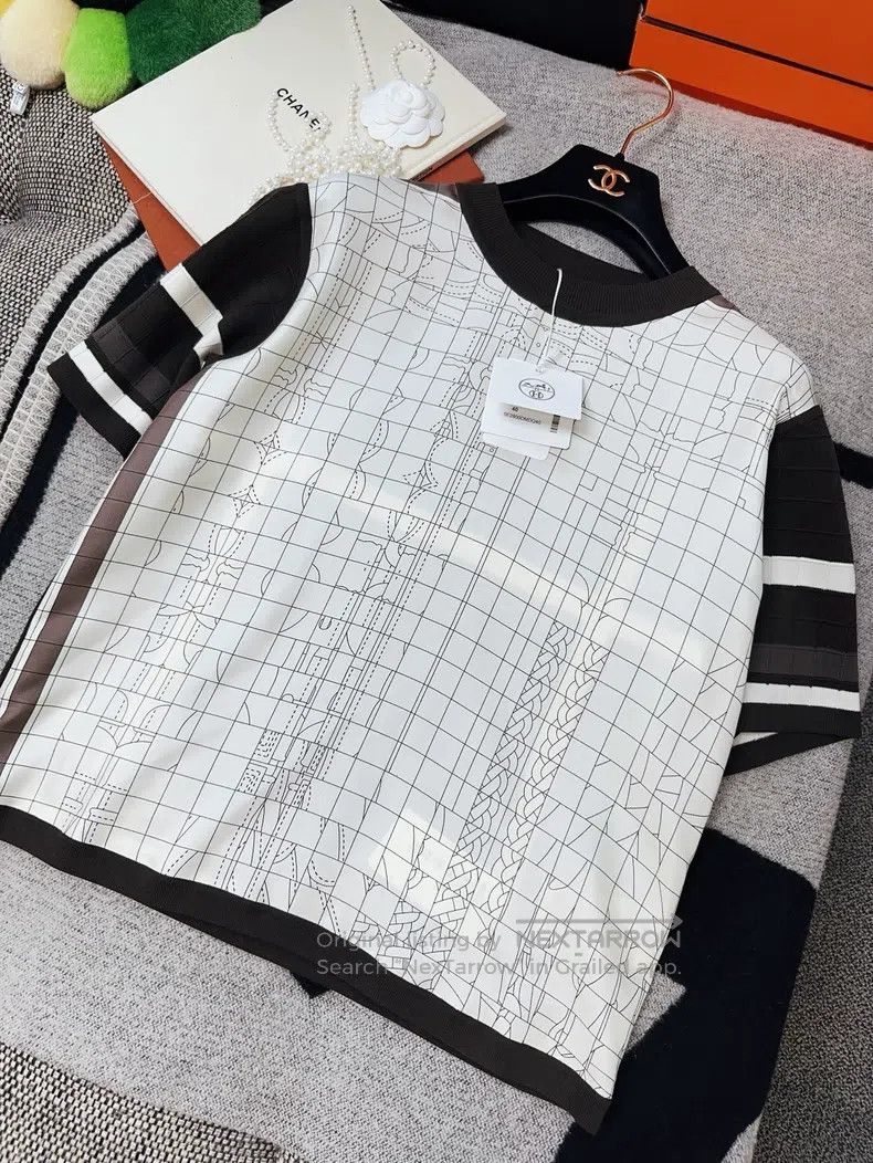 Hermes Hermes 25 Model Silk and Knitted Short Sleeve Top Size XS / US 0-2 / IT 36-38 - 7 Thumbnail