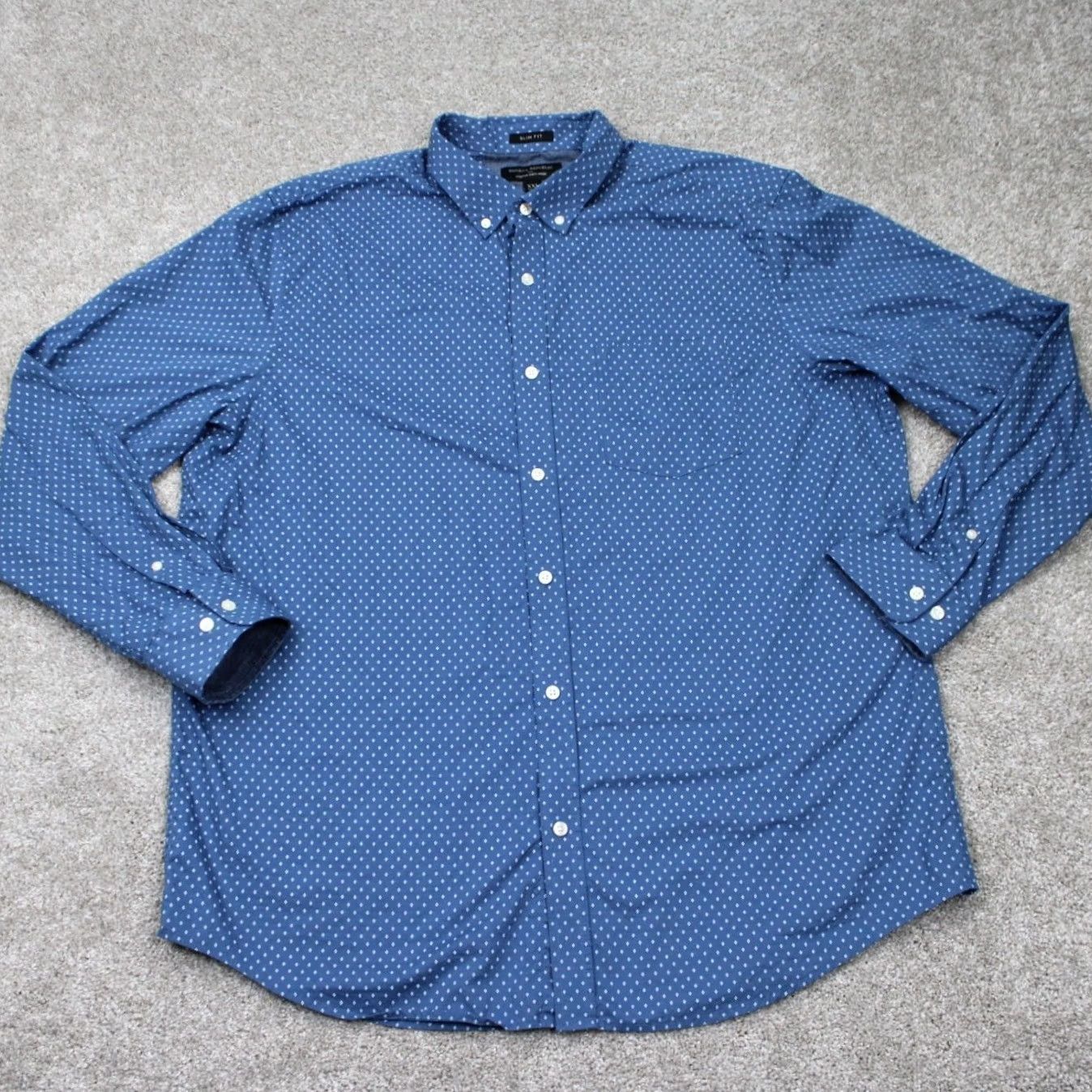Banana Republic Banana Republic Shirt Men 2XL Blue Geometric L/S Button-Up Stretch 100% Cotton Slim Regular Vintage No Size US XXL / EU 58 / 5 - 2 Thumbnail