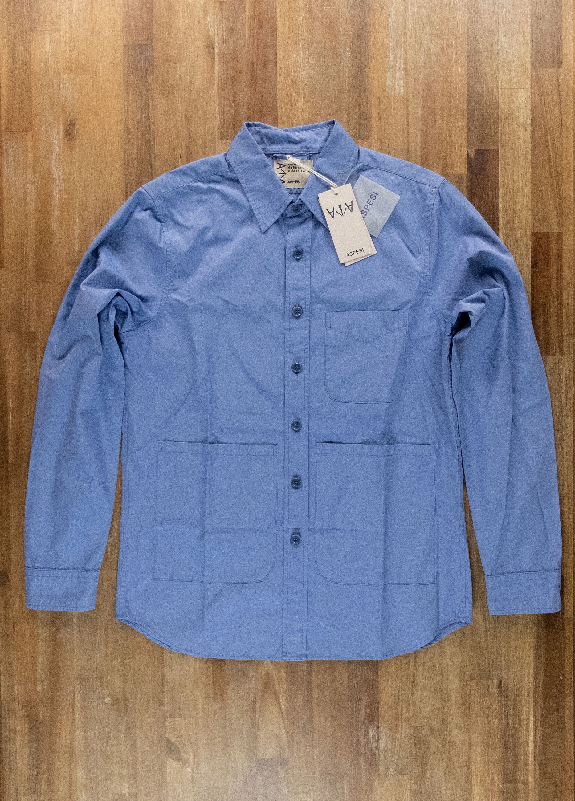 ASPESI solid blue cotton patch pockets utility shirt Medium