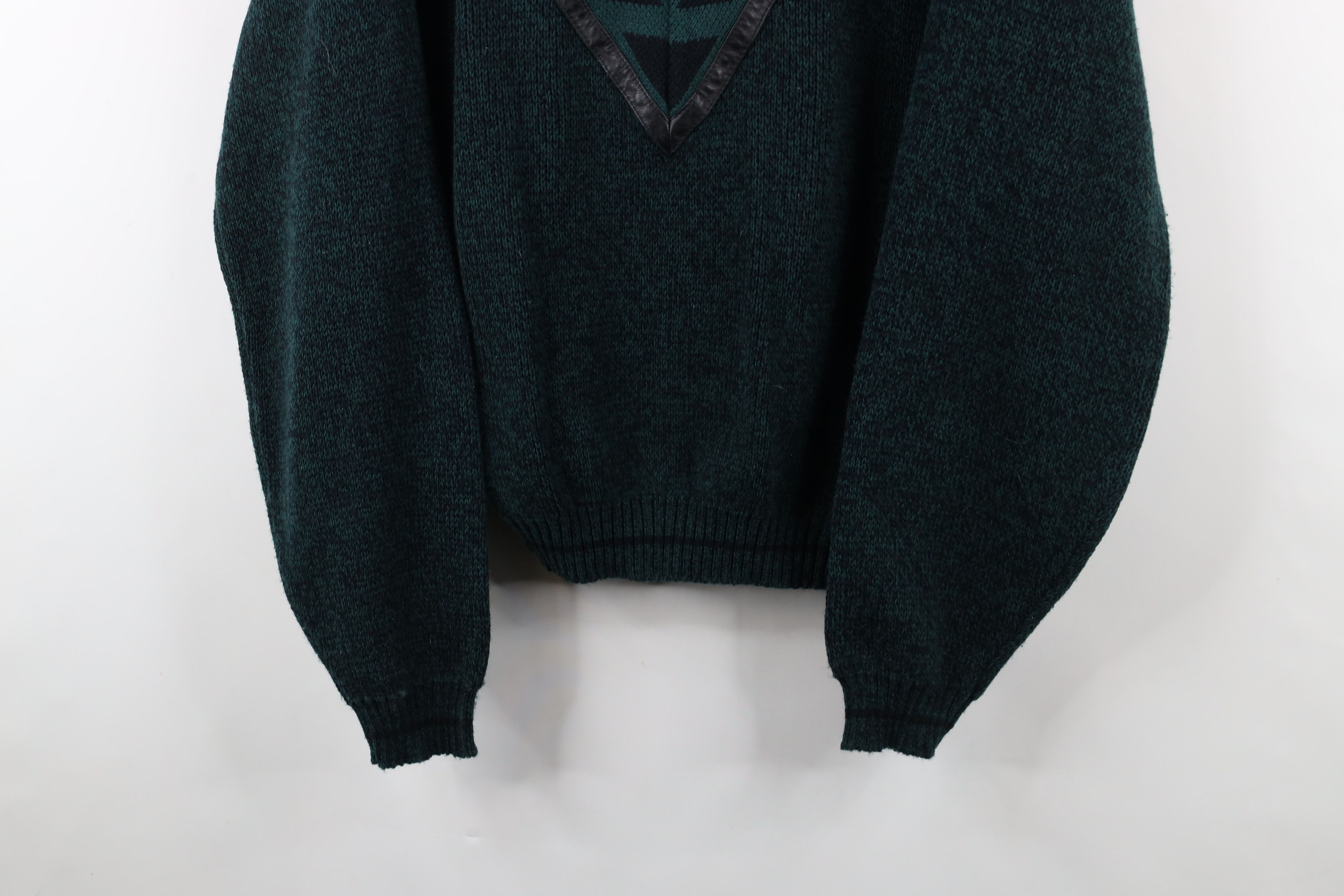 Vintage Vintage 90s Coogi Style Leather Trim Knit V-Neck Sweater Size US L / EU 52-54 / 3 - 3 Thumbnail