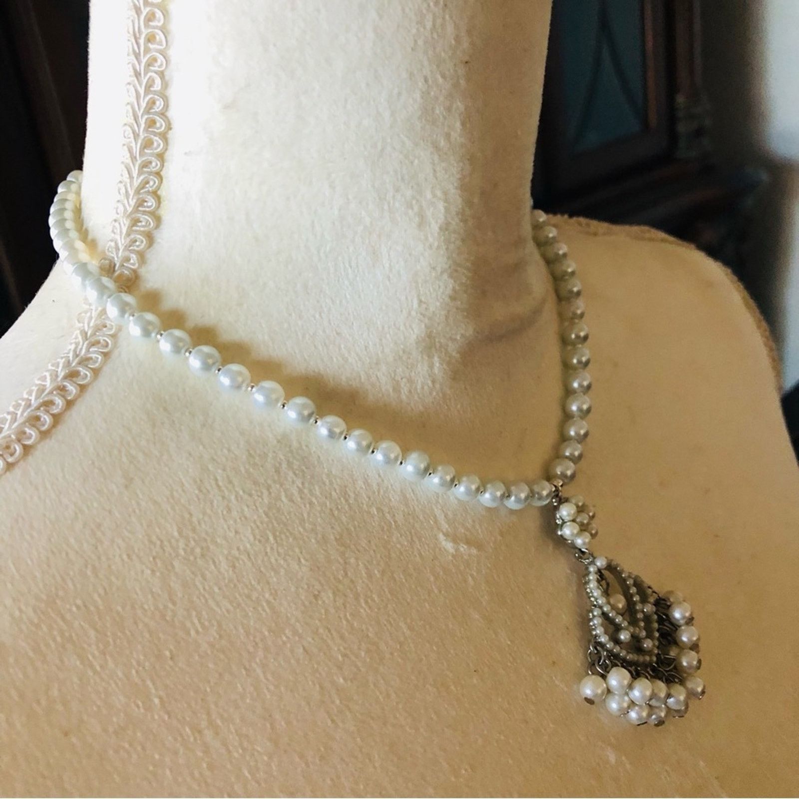Handmade Handcrafted repurpose faux pearl chandelier Pearl necklace Size ONE SIZE - 3 Thumbnail