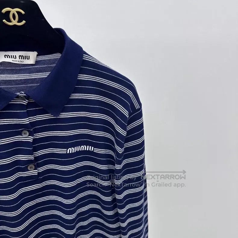 Miu Miu Miu Miu 36 Blue and white striped lapel long sleeve knit to Size S / US 4 / IT 40 - 3 Thumbnail