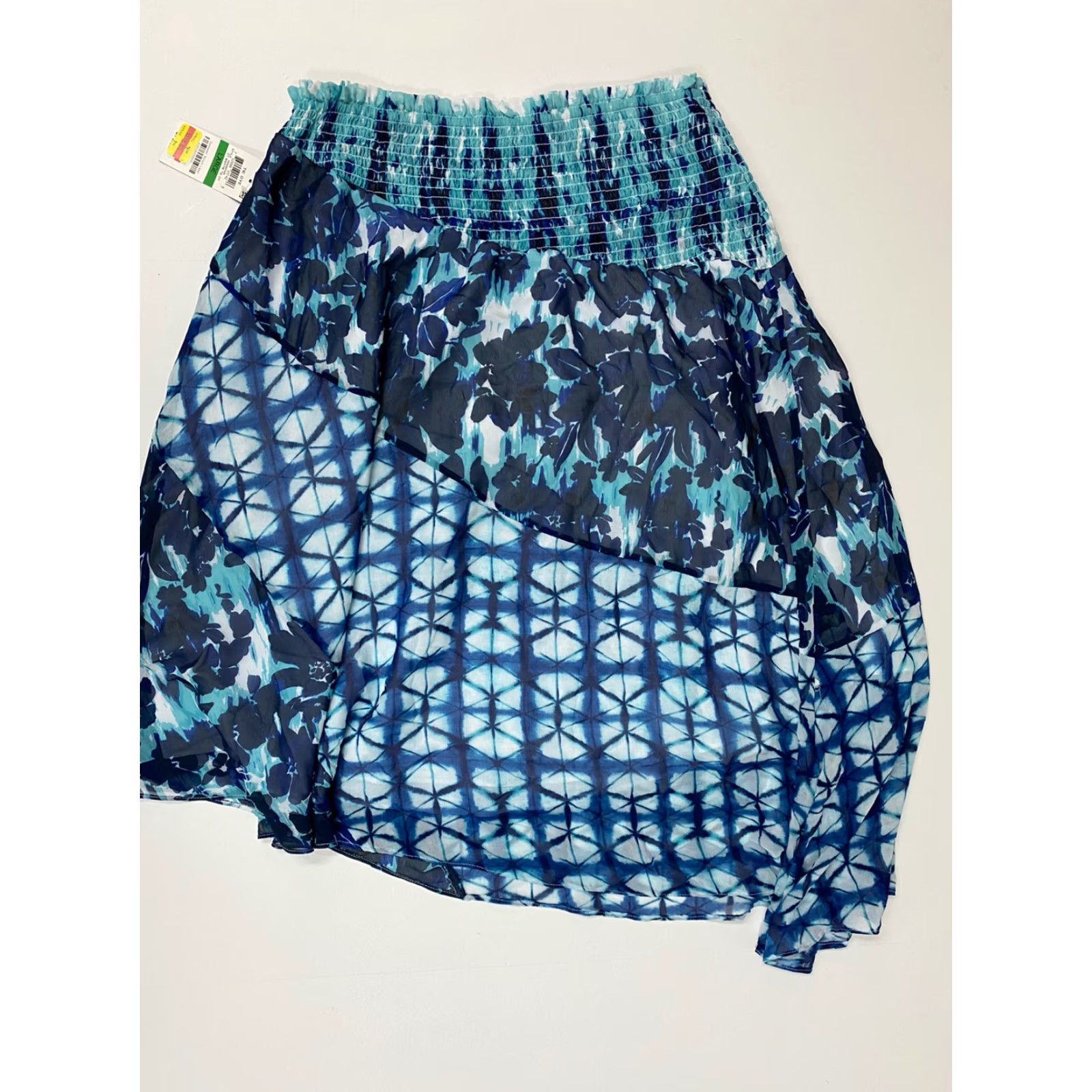 Vintage INC International Concepts Skirt Women L Blue Knee Length A-Line Casual Floral 100% Polyester Asymmetric Ruffle Lined Sail? Size 36" / US 14 / IT 50 - 5 Thumbnail