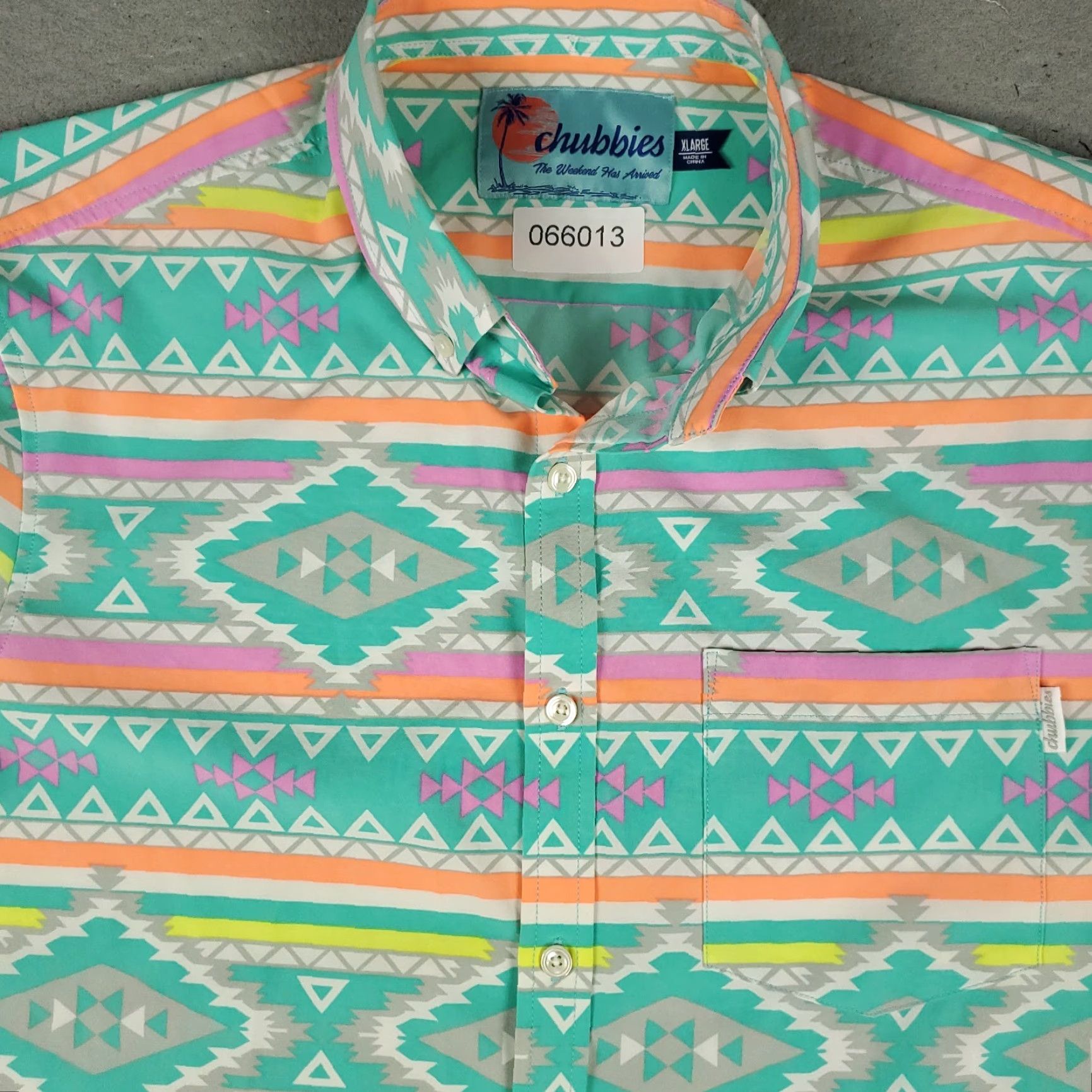 Chubbies Chubbies Polo Shirt Mens XL Turquoise Geometric Print Short Sleeve Polo Shirt Mens XL Turquoise Geometric Print Short Sleeve Size US XL / EU 56 / 4 - 2 Thumbnail