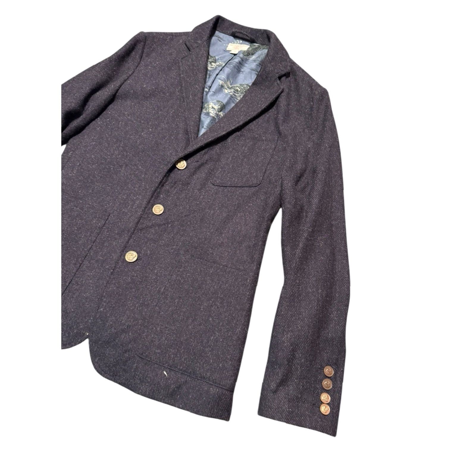 Wallace & Barnes Wallace & Barnes Knit Blazer Mens Alexander's Wool Koi Fish Dog Buttons Blue 38R Size 38R - 4 Thumbnail