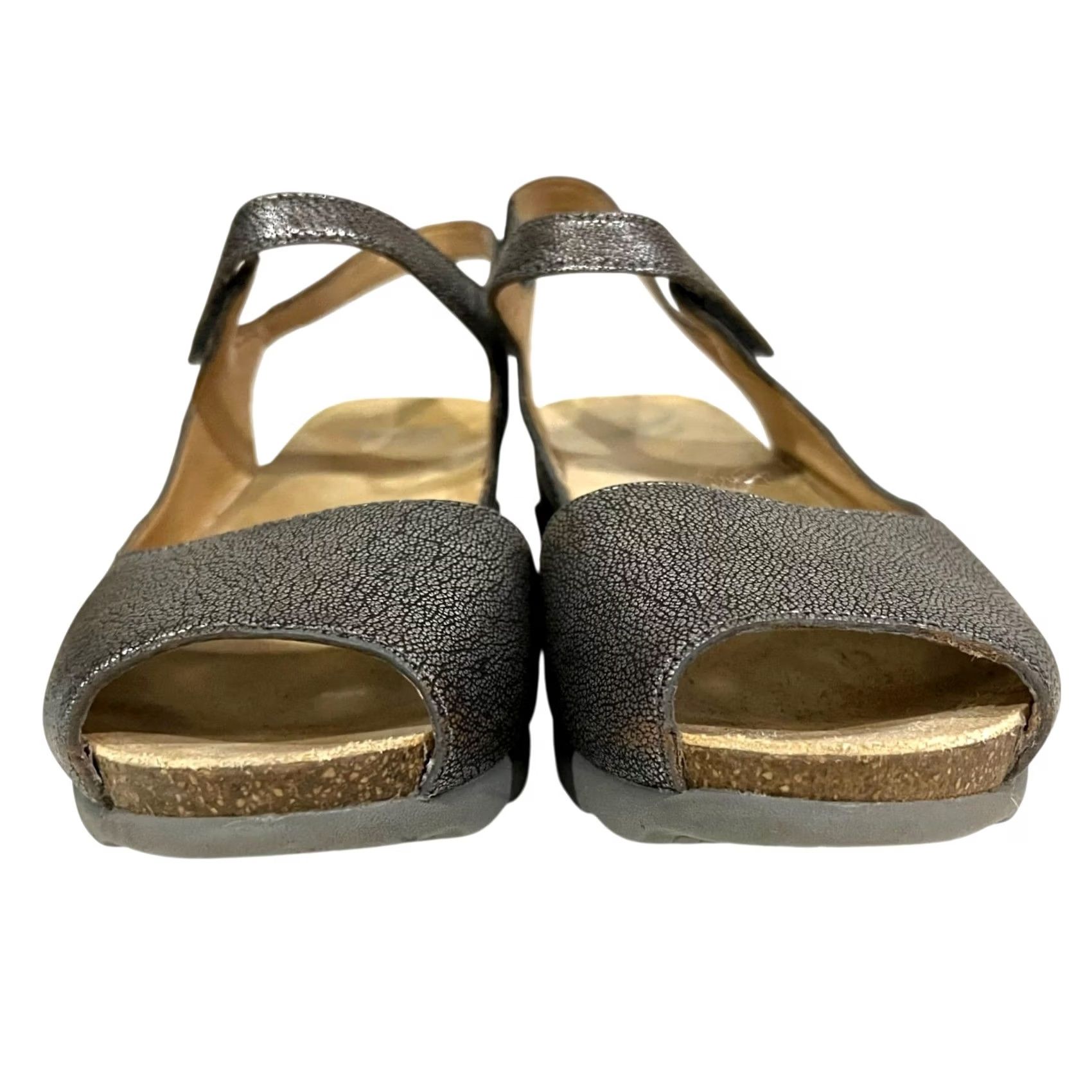 Dansko Dansko Marcy Metallic Pewter Women’s Sandal Peep Toe Ankle Strap Sz 41 11 US Sandal Women Peep toe Ankle Strap Silver Leather Hook & Loop Size US 11 / IT 41 - 6 Thumbnail
