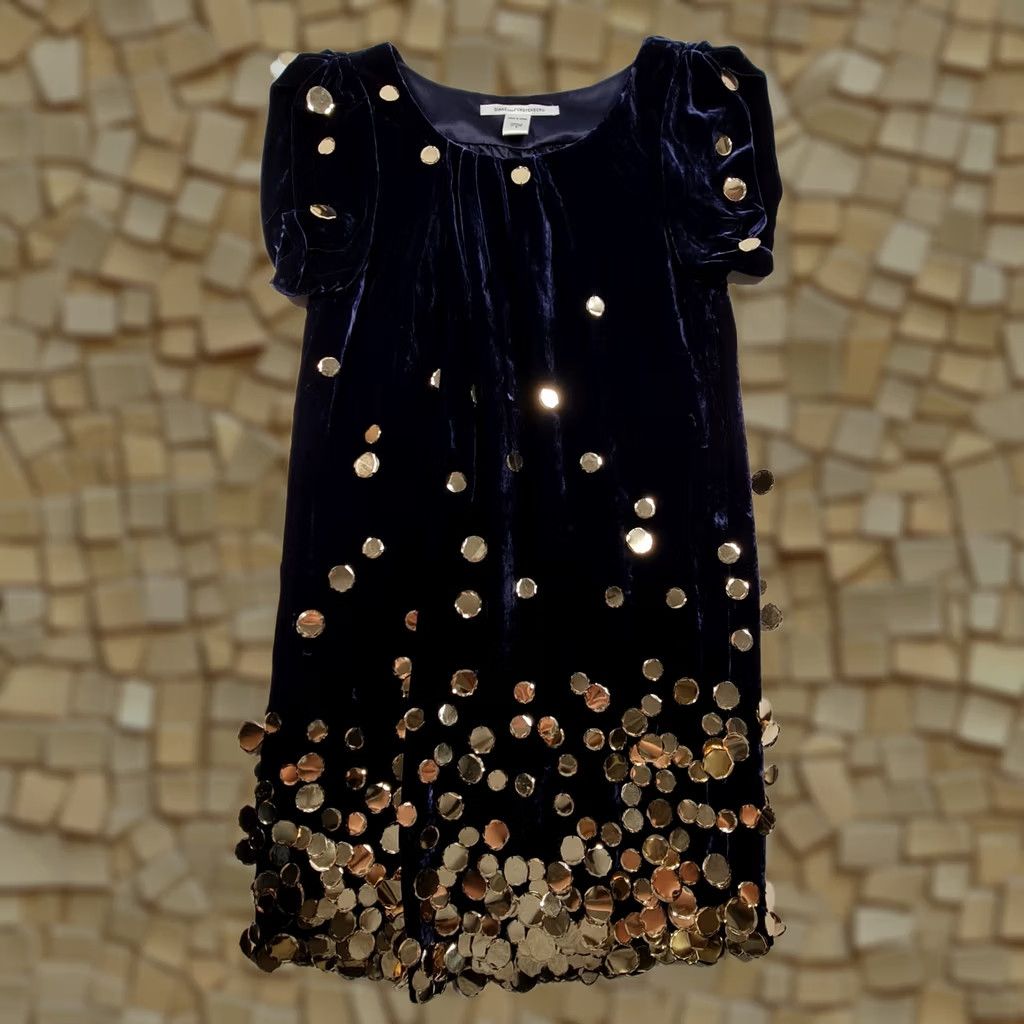Diane von Furstenberg Diane von Furstenberg Womens Sheath Dress Navy Blue Size 8 Velour Knee Length Size M / US 6-8 / IT 42-44 - 1 Thumbnail