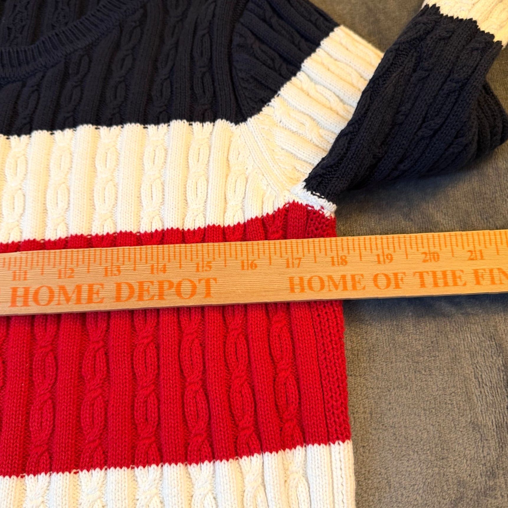 Tommy Hilfiger Tommy Hilfiger Sweater Womens Large Navy Red White Cable Knit Stripe Crew Neck Size L / US 10 / IT 46 - 6 Thumbnail