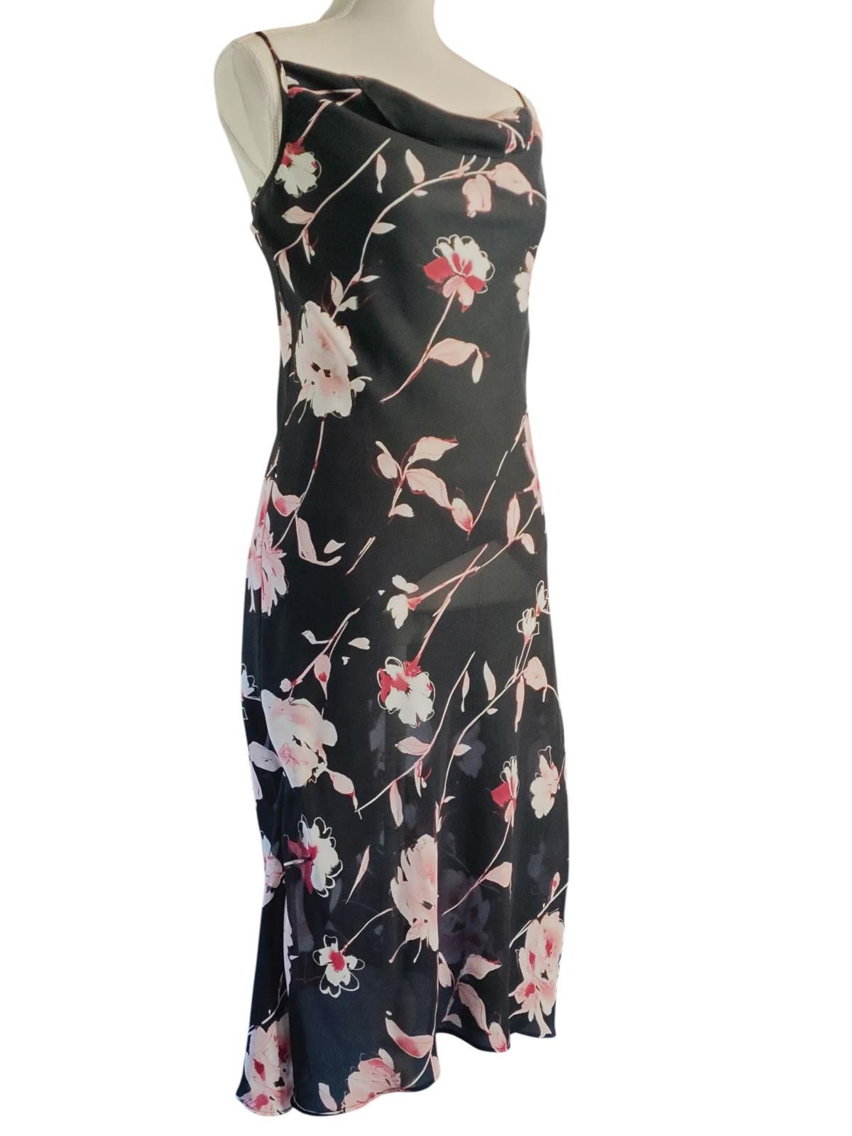 Designer New York & Company Black Floral Midi Slip Dress Size M / US 6-8 / IT 42-44 - 4 Thumbnail