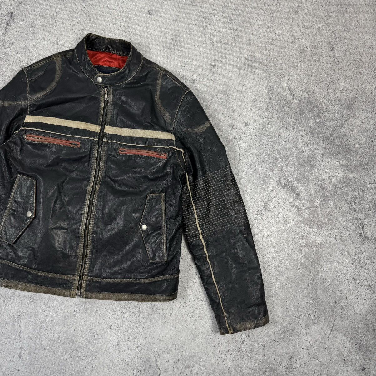 Lambretta × Leather × Vintage Lambretta Big Logo Avant Garde Distressed Leather Jacket Size US L / EU 52-54 / 3 - 4 Thumbnail