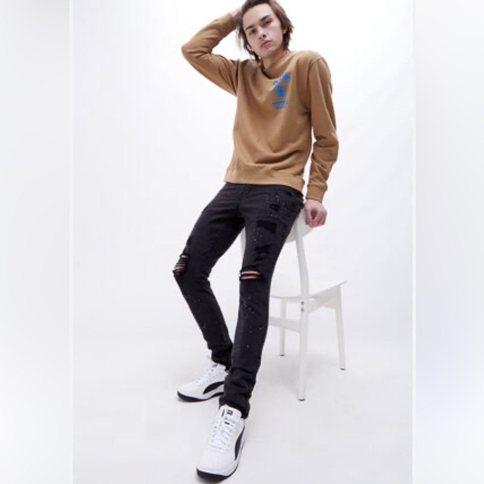Pacsun PACSUN Stacked Skinny Black Distressed Jeans Size US 30 / EU 46 - 1 Thumbnail
