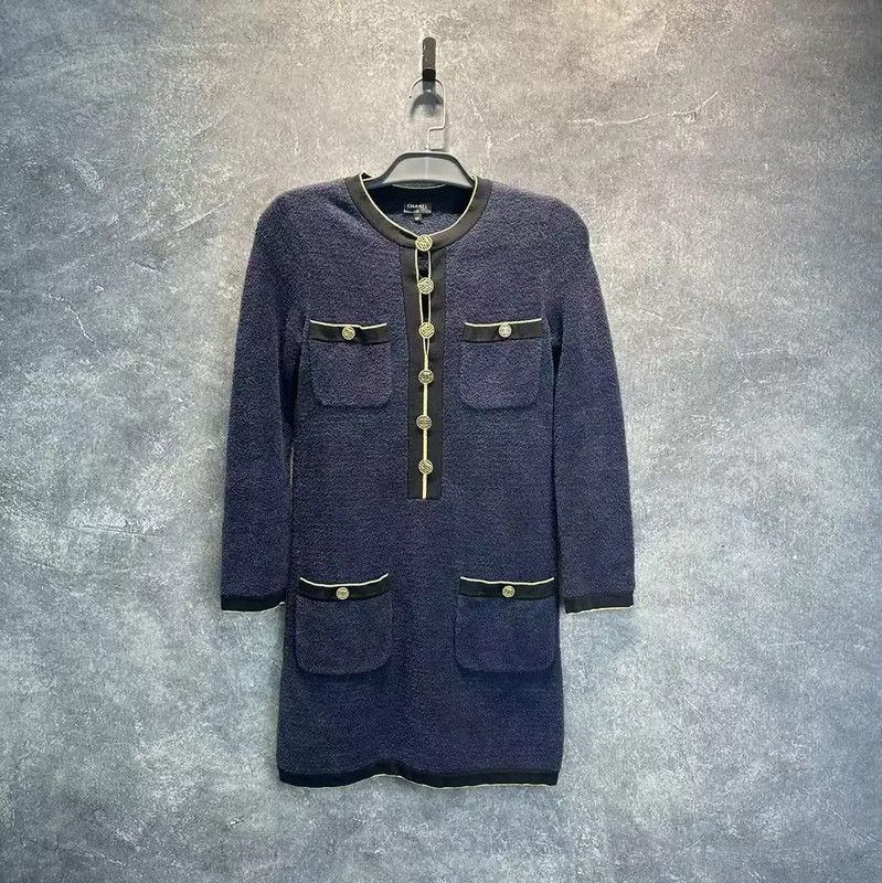 Chanel Chanel Navy Cotton Women's Dress Size S 0089 Size S / US 4 / IT 40 - 1 Thumbnail