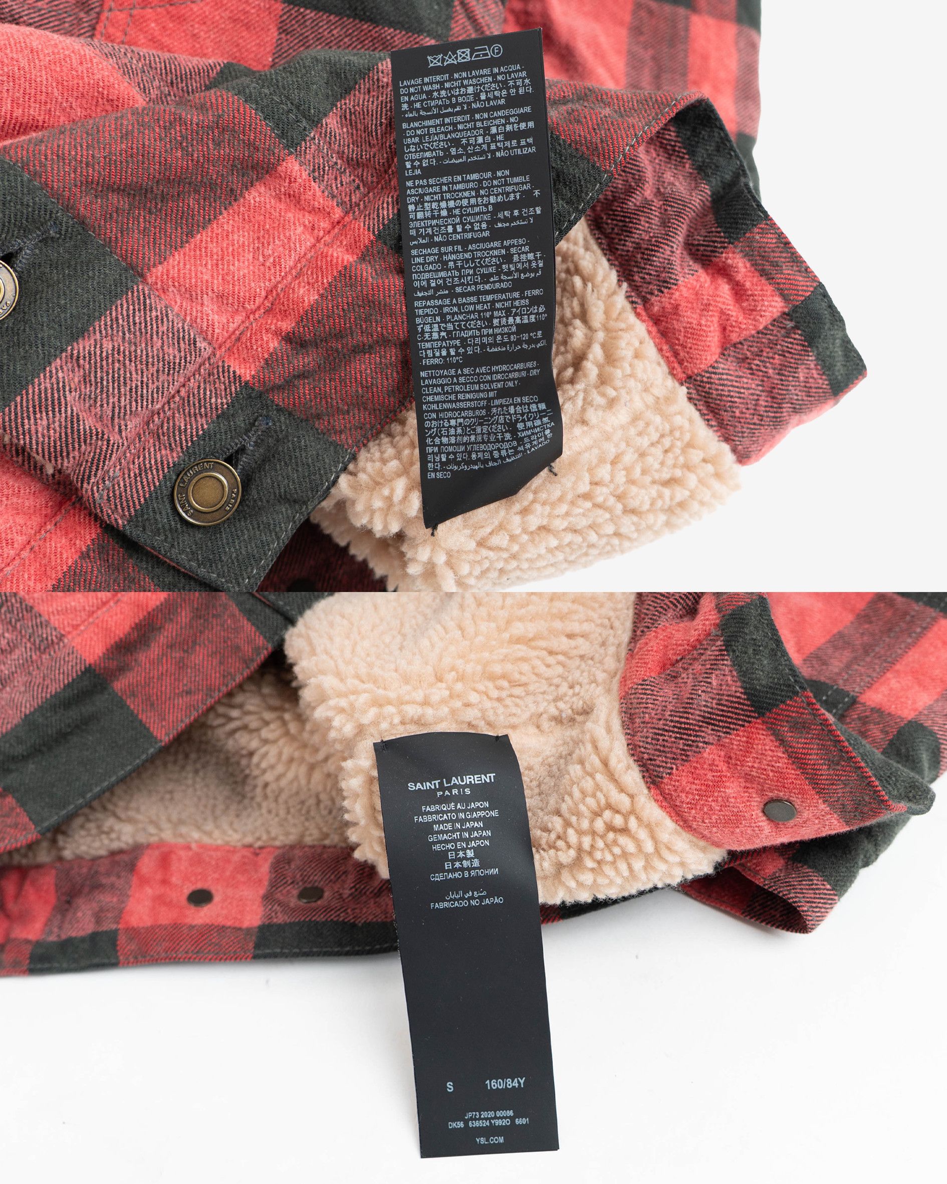 Saint Laurent Paris Red Checked Faux Shearling Trucker Jacket Size S / US 4 / IT 40 - 8 Thumbnail
