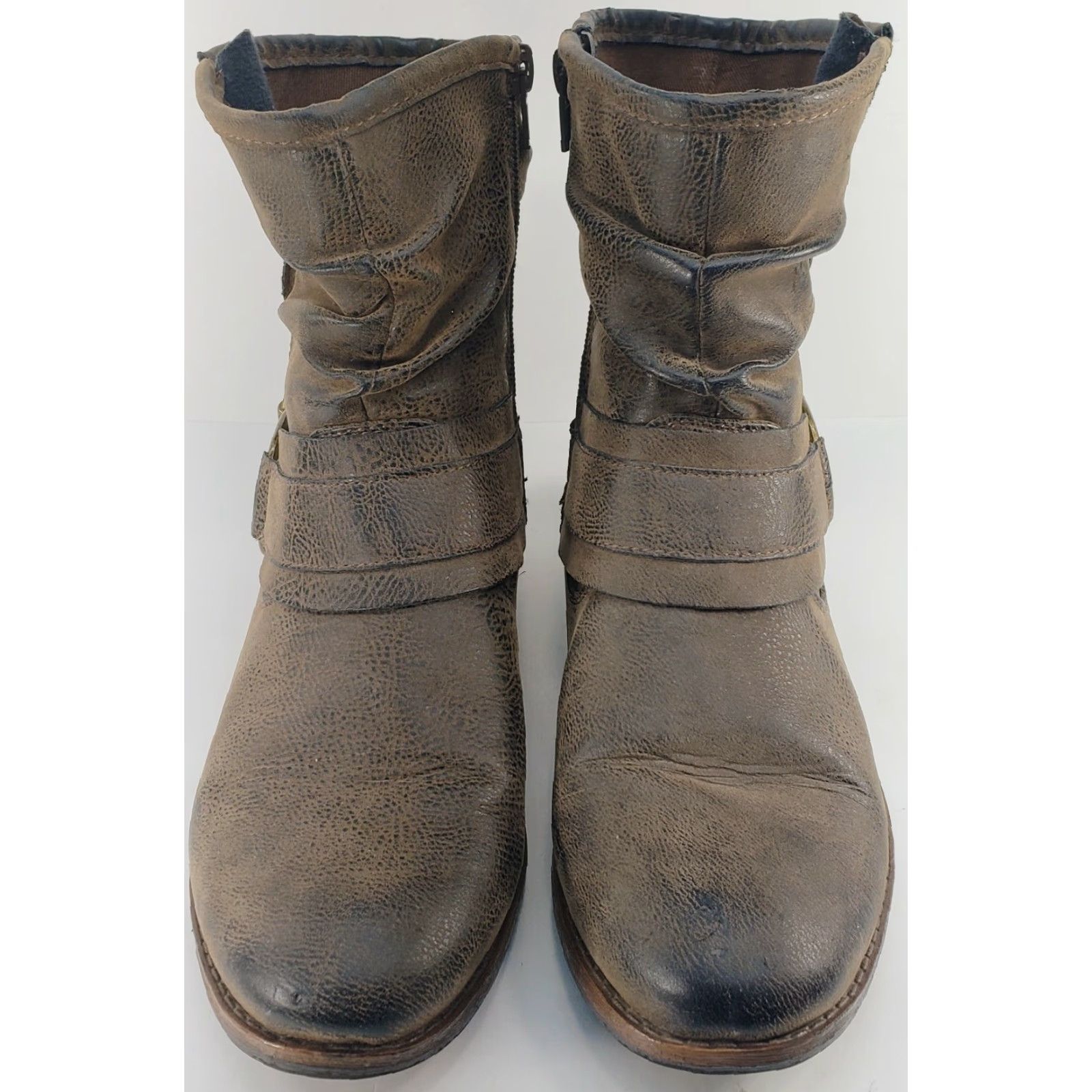 Vintage Crown Vintage Beauty Harness Slouch Boots Distressed Brown Women's Size 7.5M Side Zip Buckle Harness Mid-Calf Boots Size US 8 / IT 38 - 3 Thumbnail