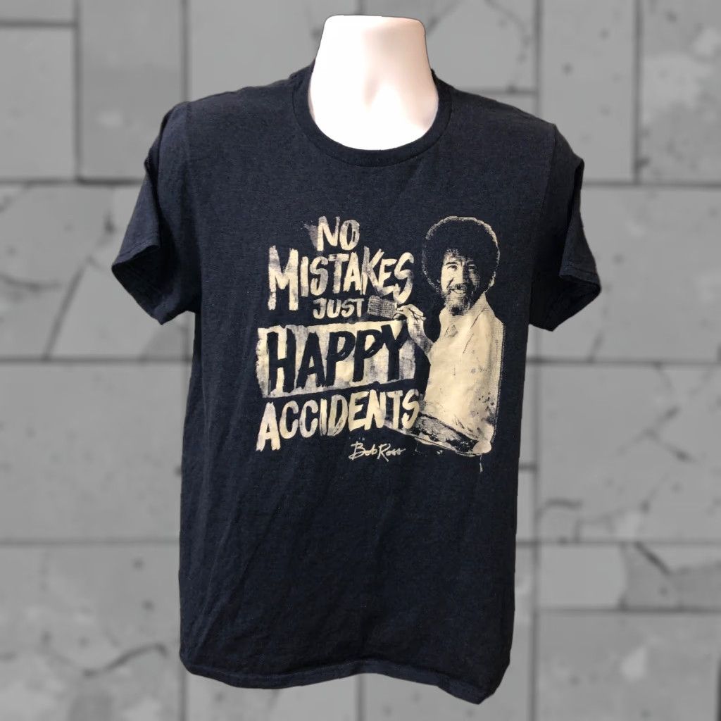 Vintage Bob Ross Graphic T-Shirt Men Medium Gray No Mistakes Just Happy Accidents Size US M / EU 48-50 / 2 - 1 Thumbnail