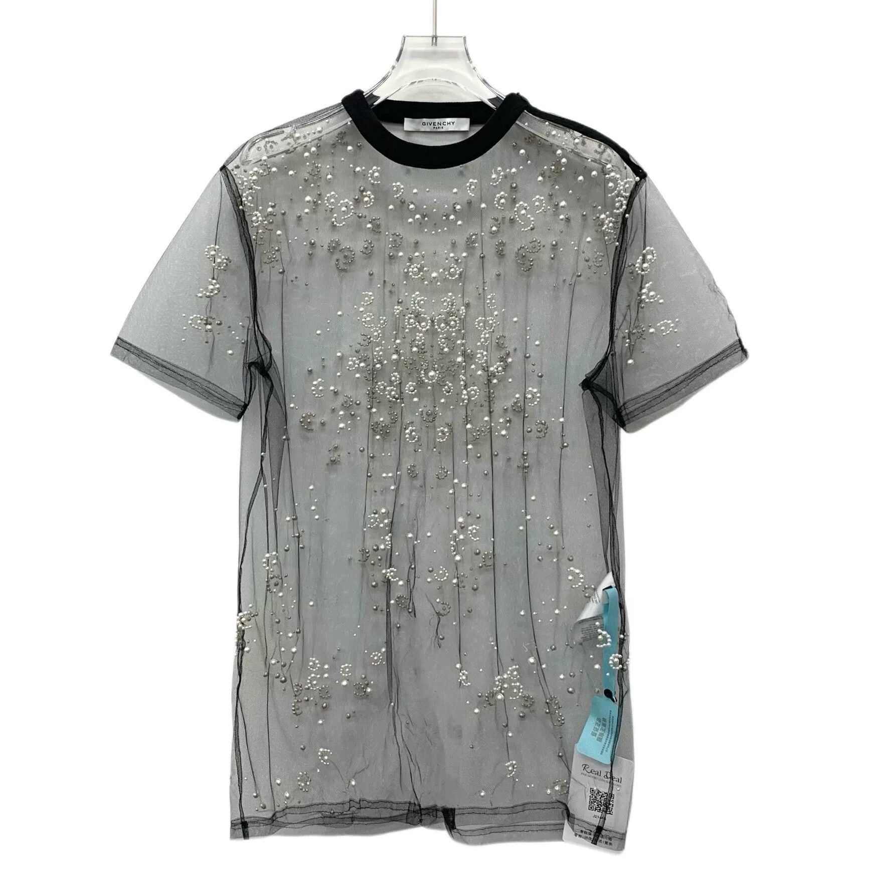 Givenchy gray embellished sheer cotton short sleeve top Size US XXS / EU 40 - 1 Thumbnail