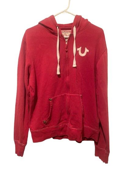 True religion red zip up hoodie sales