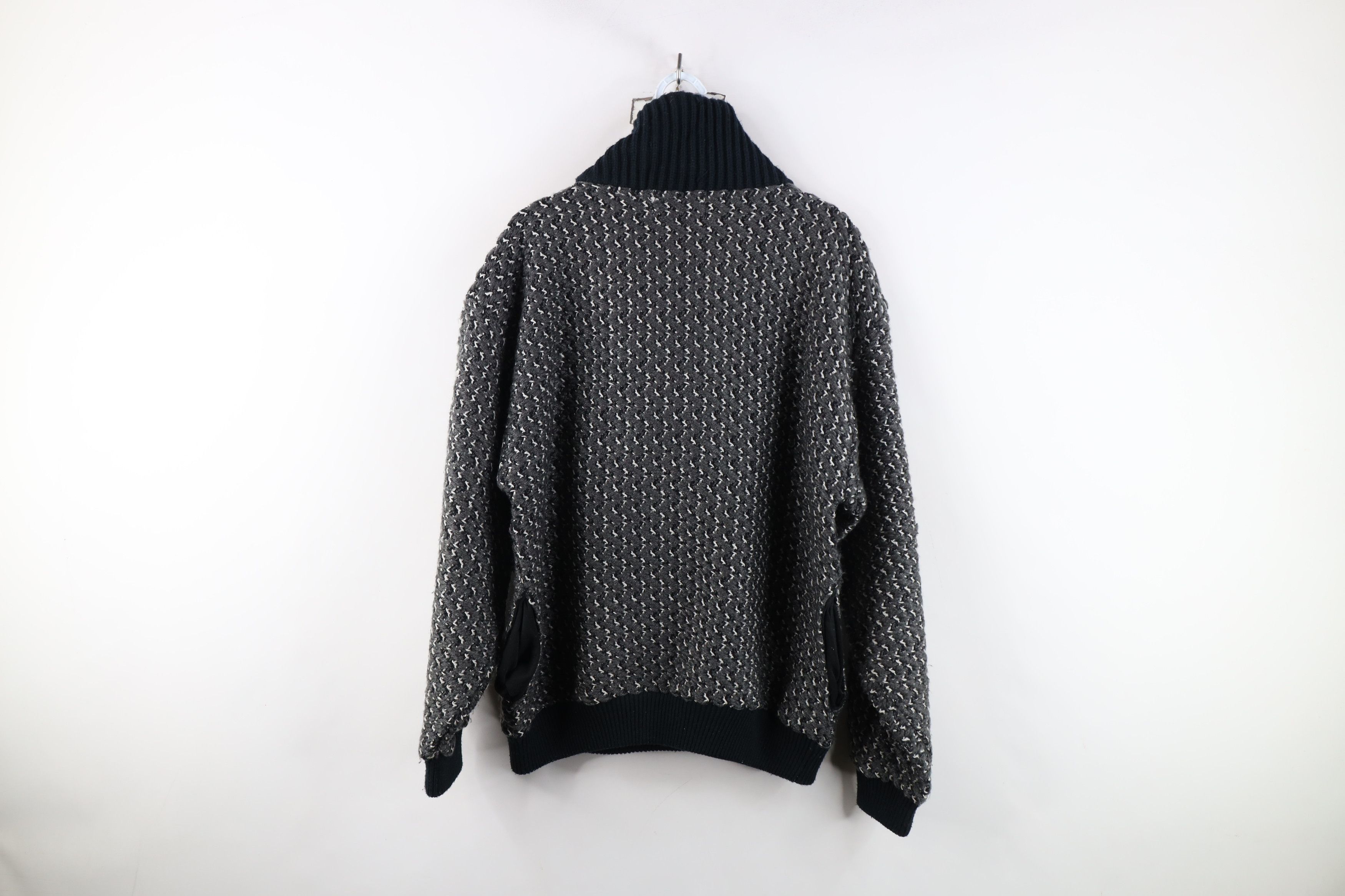 Vintage Vintage 90s Streetwear Knit Leather Trim Shawl Sweater Gray Size US M / EU 48-50 / 2 - 10 Thumbnail