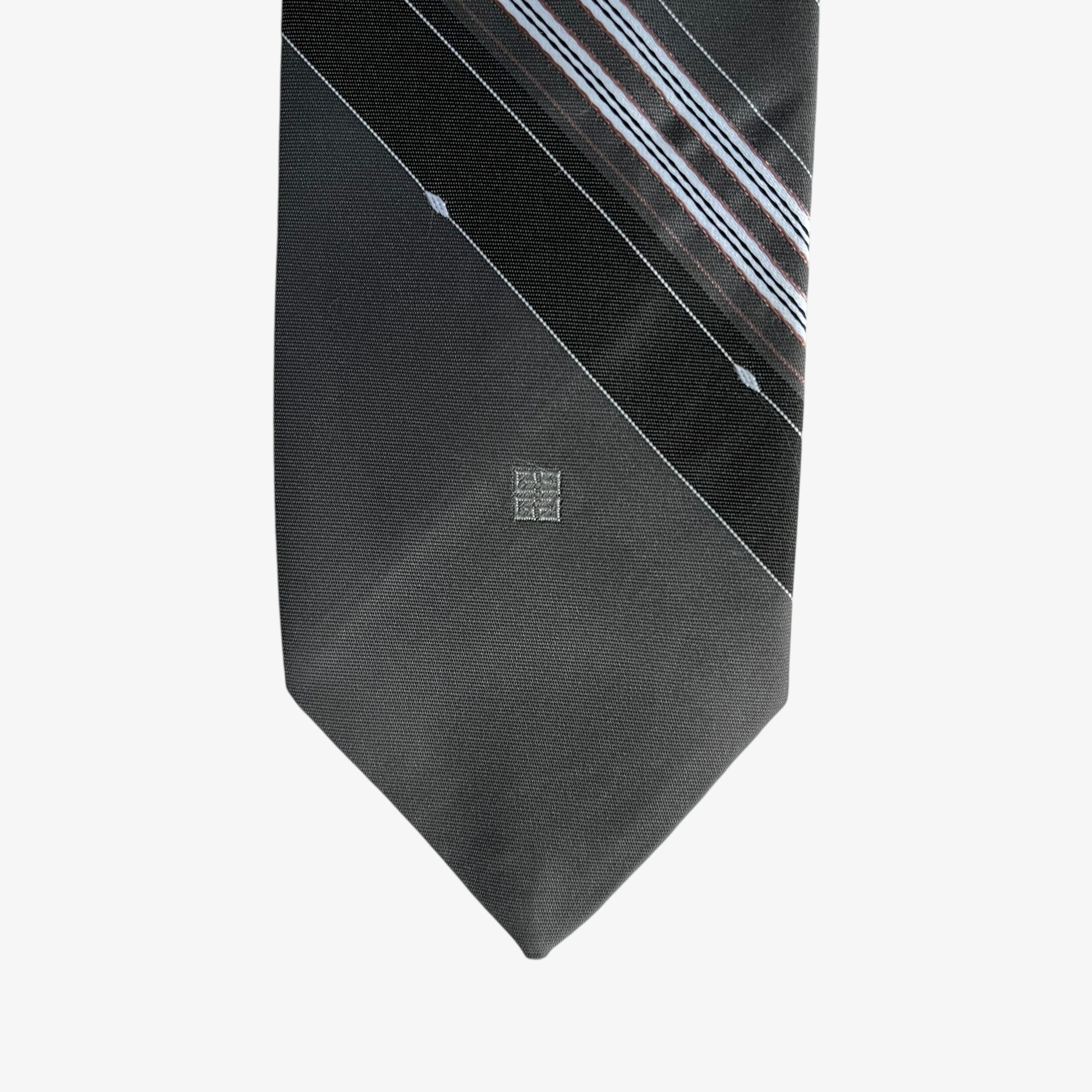 Givenchy Vintage 80s Givenchy Gentlemen Grey & White Striped Tie Size ONE SIZE - 3 Thumbnail