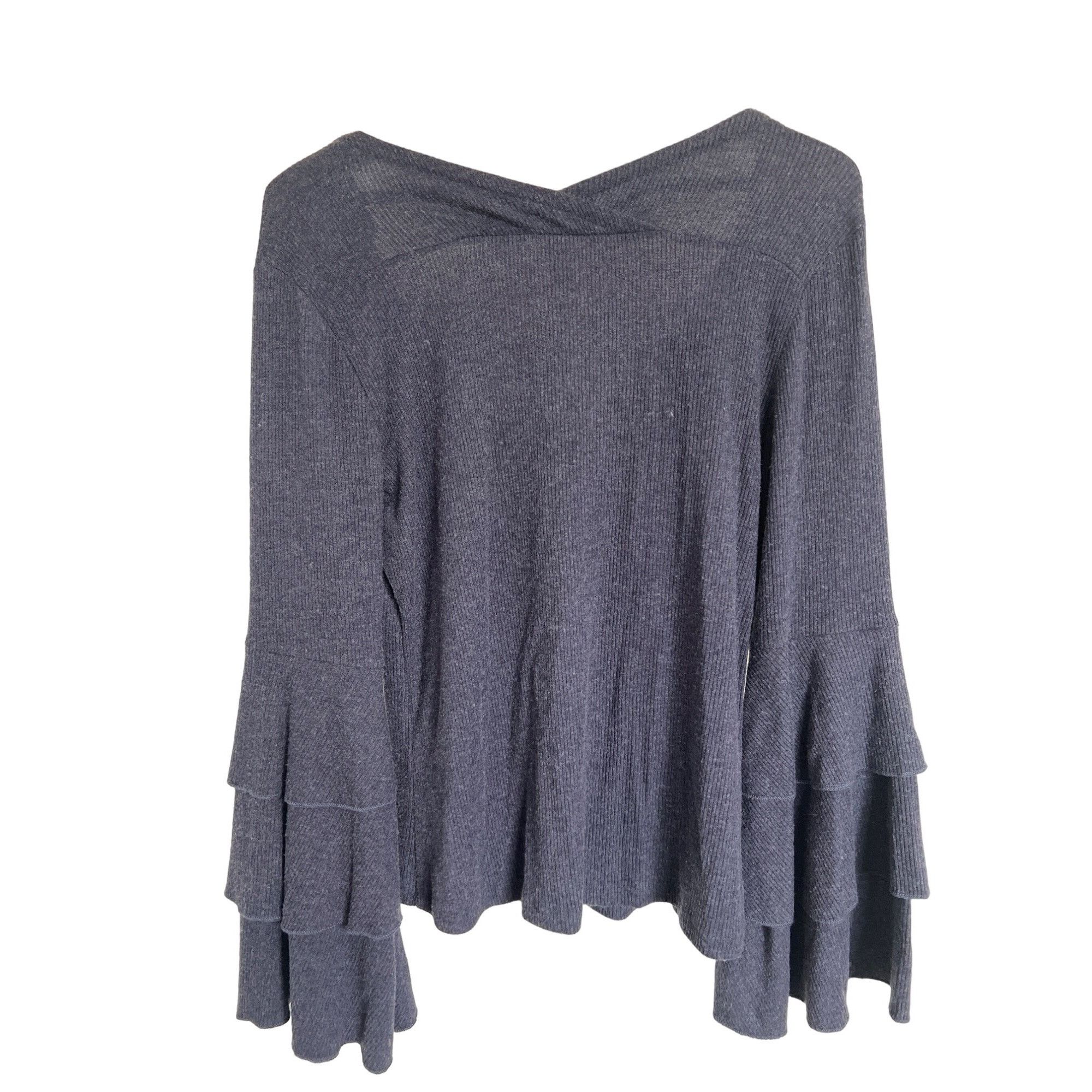 Chaser Brand Chaser Navy Blue Bell Sleeve Blouse Ribbed Button Front Size M / US 6-8 / IT 42-44 - 3 Thumbnail
