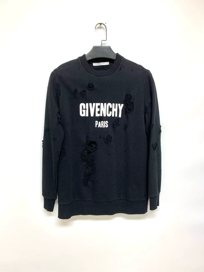 Givenchy Black distressed crewneck sweater, size XS, shoul - Main Image