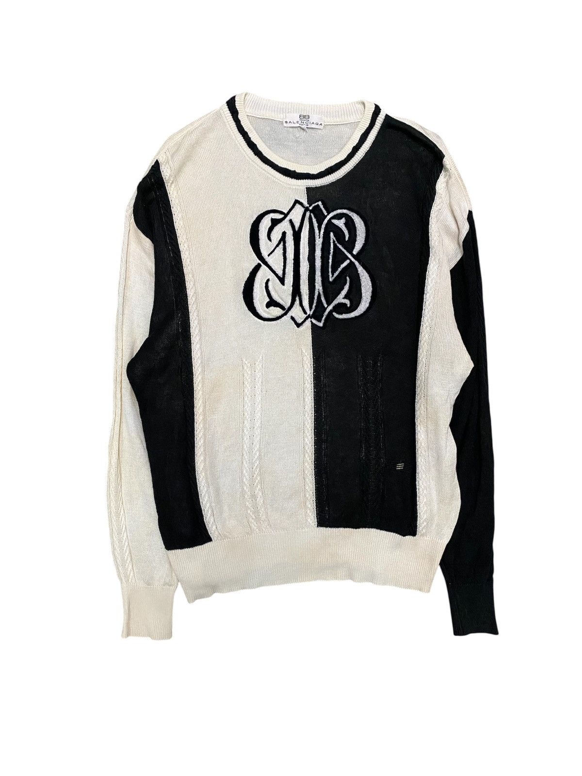 Balenciaga 🔥1990s Balenciaga Black and White Knit big logo Size US L / EU 52-54 / 3 - 1 Thumbnail