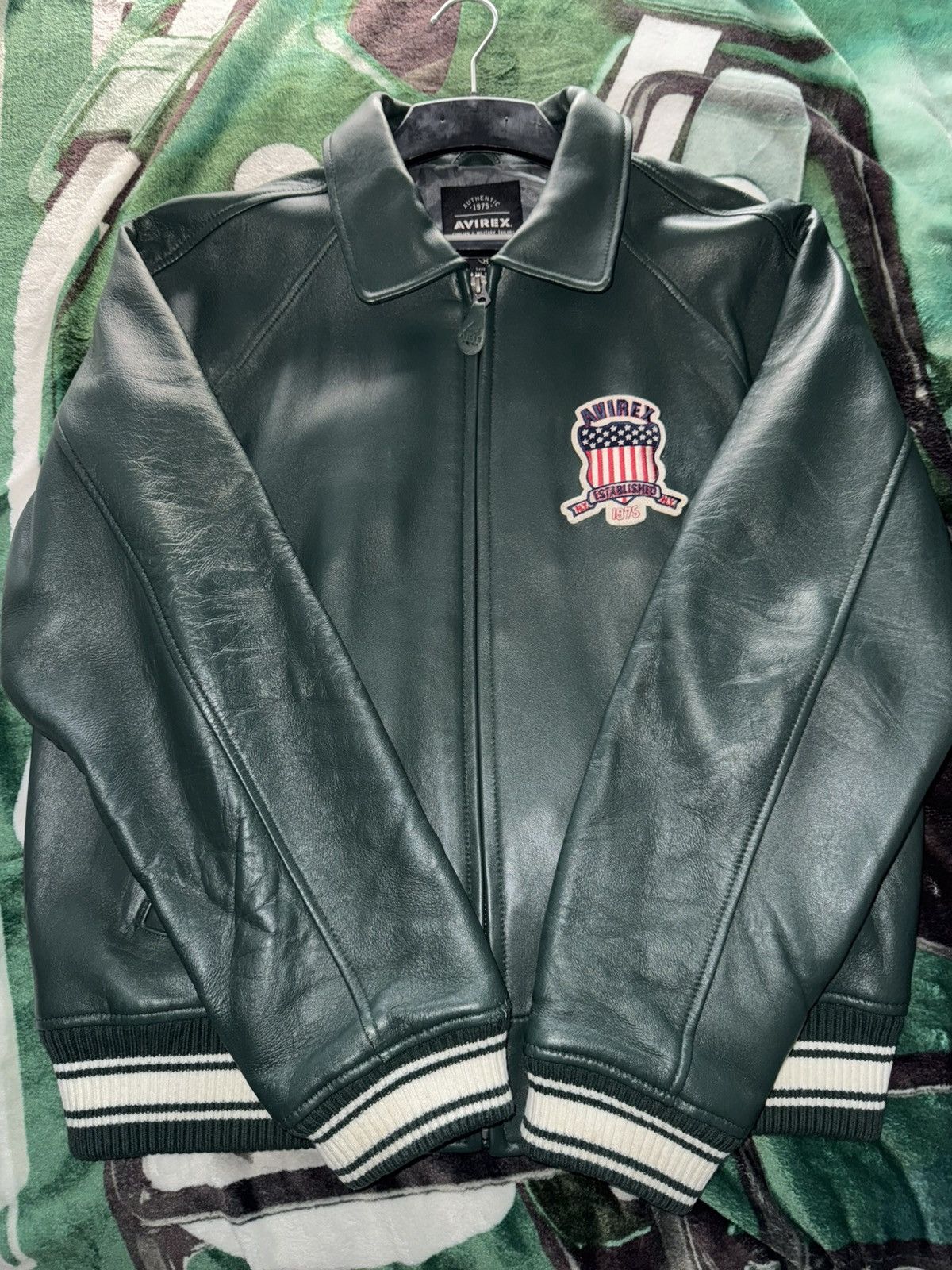 Avirex Avirex Icon Leather Jacket Hunter Green Varsity Bomber Size US L / EU 52-54 / 3 - 2 Thumbnail