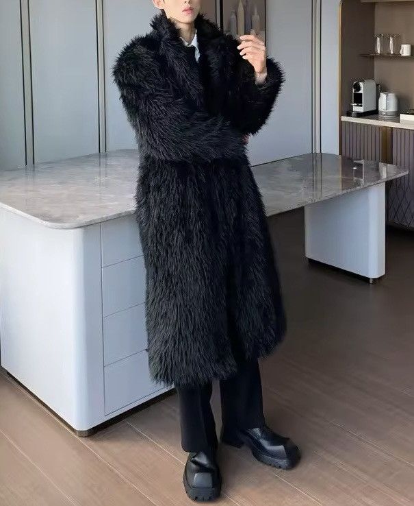 Japanese Brand Basic Midi Streetwear Black Faux Fur Warm Jacket Coat Size US L / EU 52-54 / 3 - 3 Thumbnail