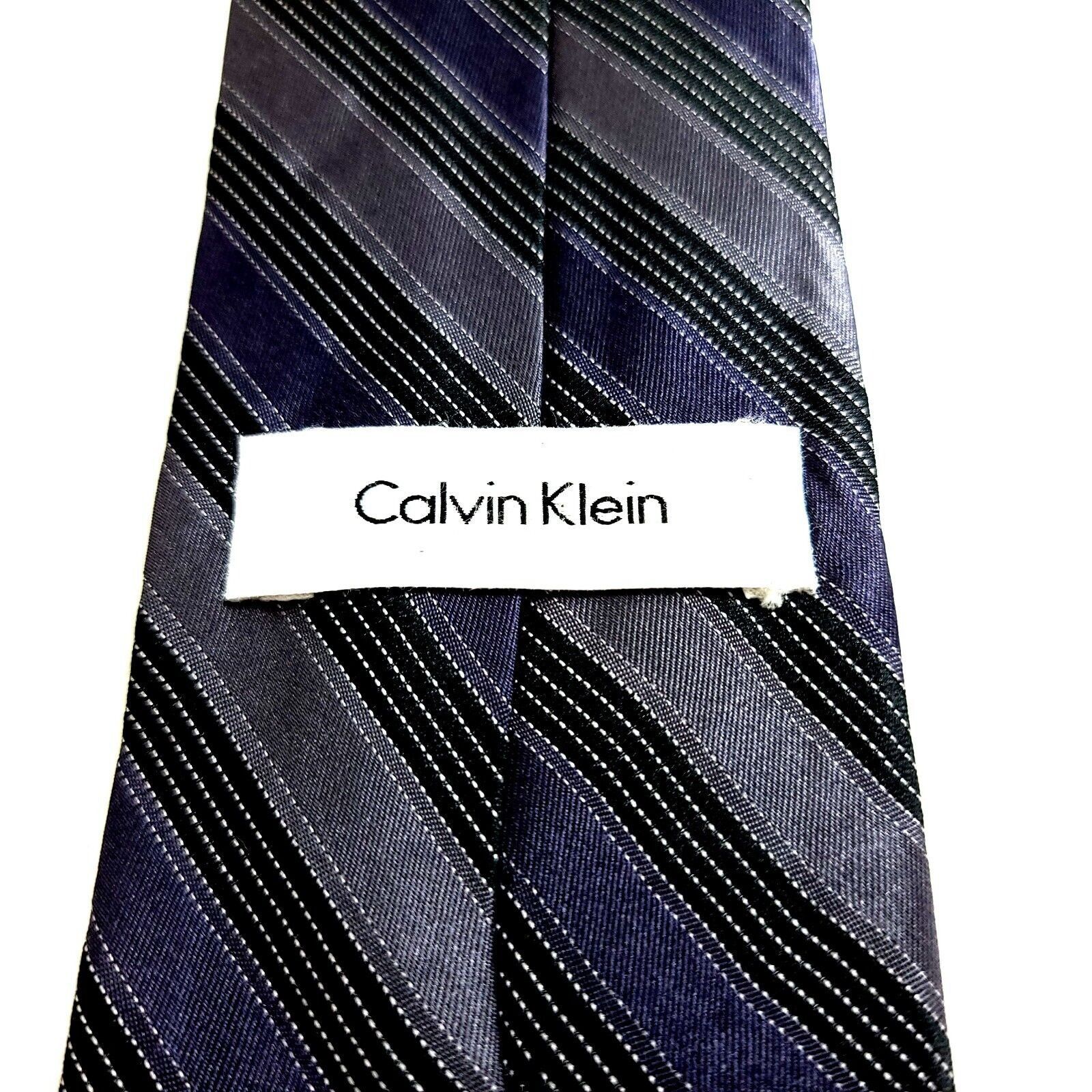 Calvin Klein Calvin Klein Woven Purple Gray Black Striped Silk Tie Size ONE SIZE - 3 Thumbnail