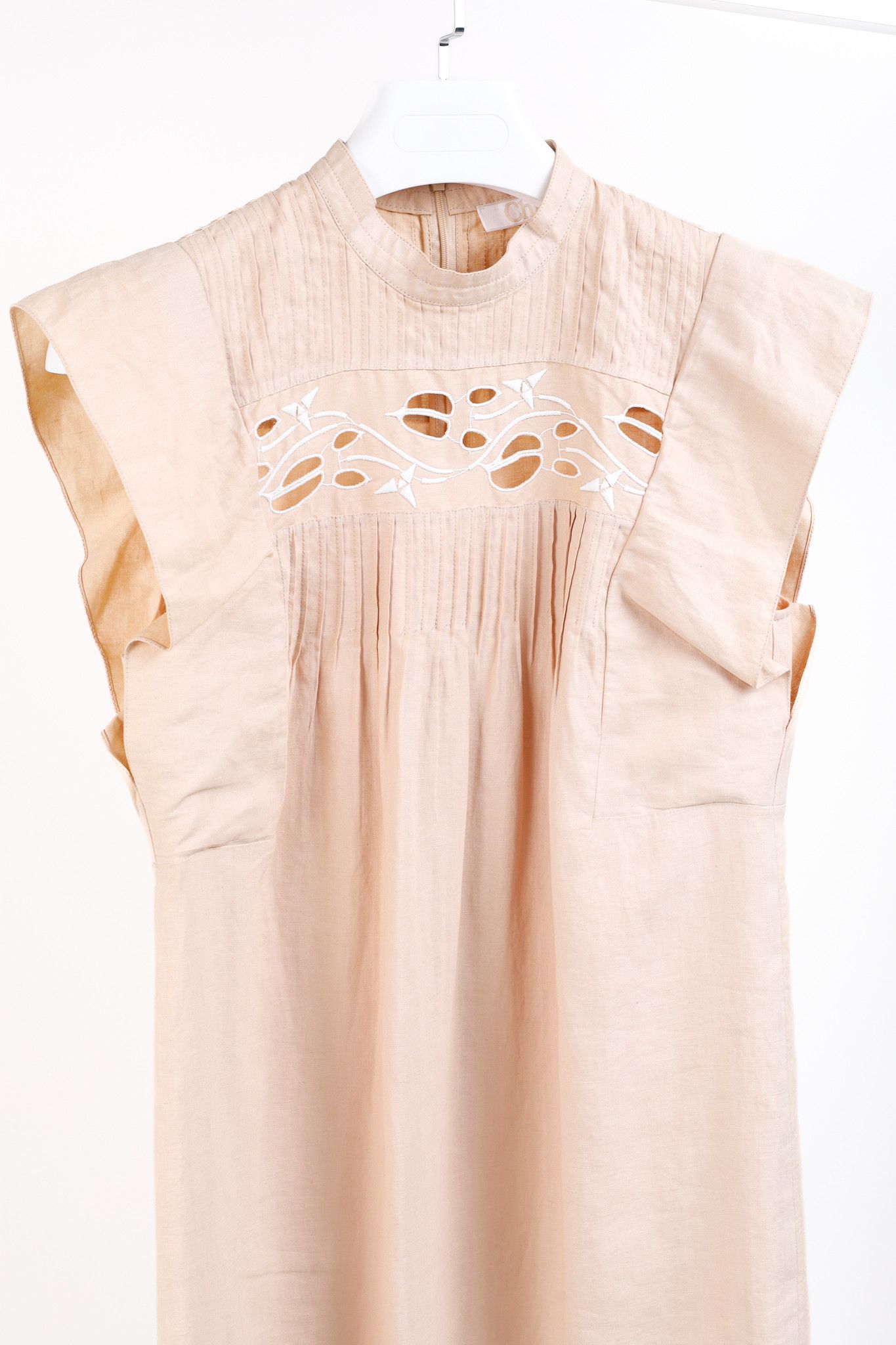 Chloe Chloe SS18 Biscuit Pink Embroidered Linen Mini Dress Size M / US 6-8 / IT 42-44 - 3 Thumbnail