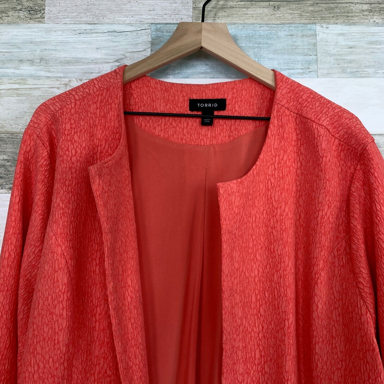 Other Torrid Long Jacquard Cocoon Coat Coral Orange Open Front 4X Size 4XL / US 24-26 - 3 Thumbnail