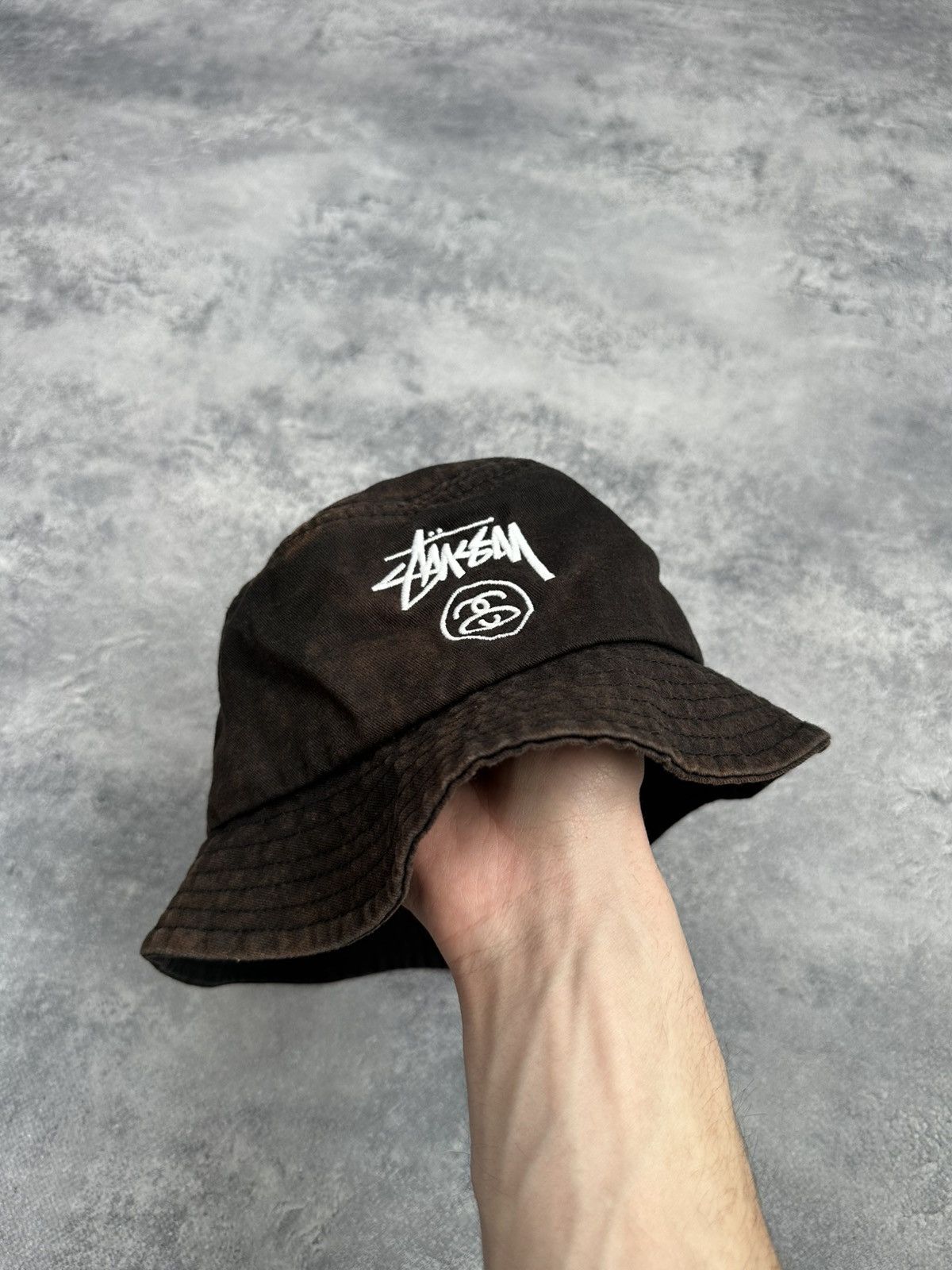 Stussy 💣Rare Stussy Black Washed Faded Bucket Hat Y2K Centre Logo Size ONE SIZE - 2 Thumbnail