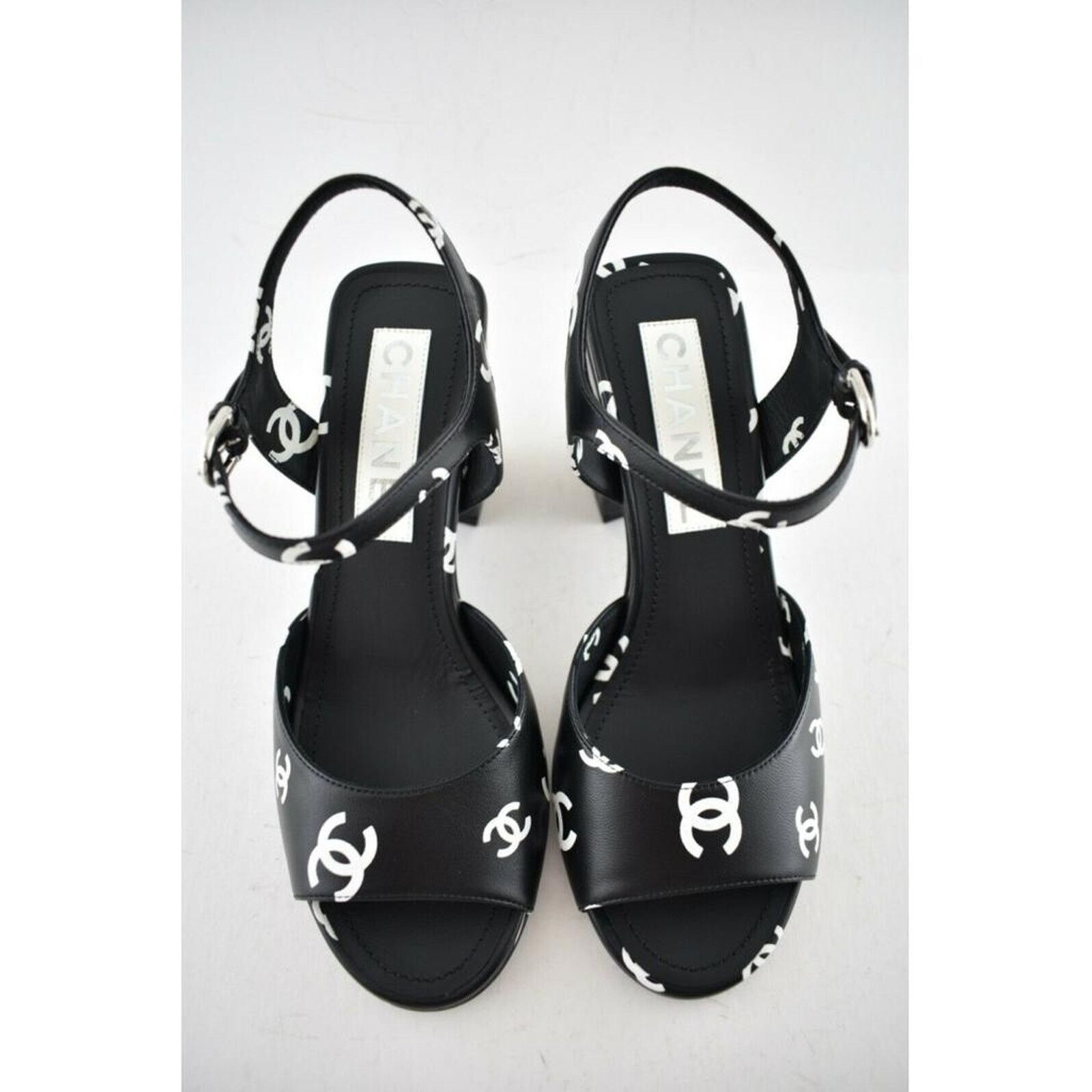 Chanel Chanel 22S Black White Printed Lambskin CC Logo Strap Block Size US 12 / IT 42 - 6 Thumbnail