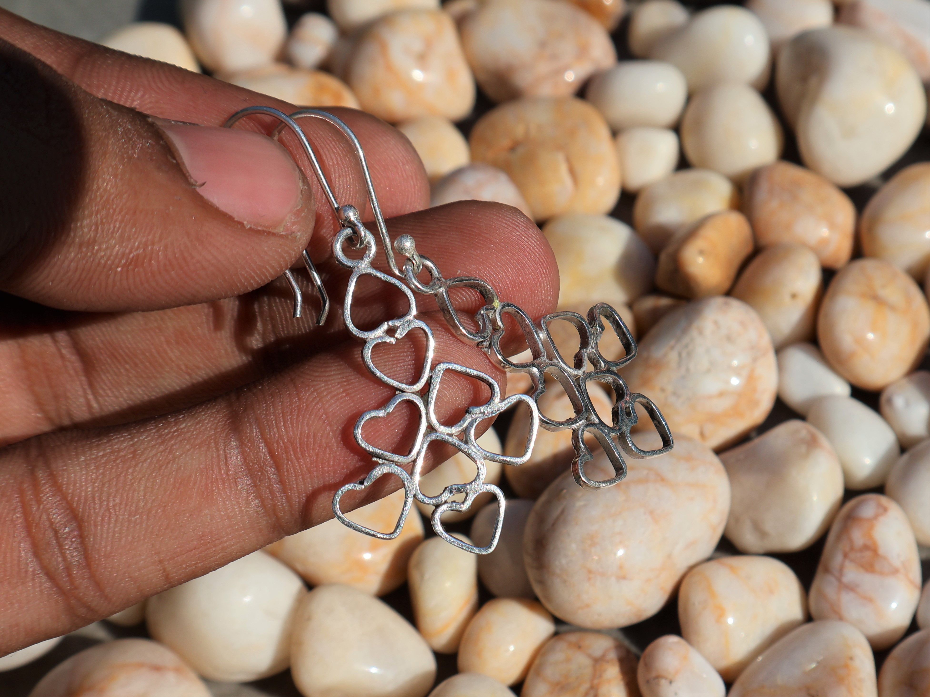 Handmade Heart to Heart Earrings, Sterling Silver Handmade Earring, Size ONE SIZE - 8 Thumbnail
