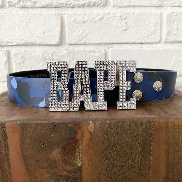 Bape BAPE LOGO rhinestone buckle leather belt Blue Camo crystal Size ONE SIZE - 1 Thumbnail