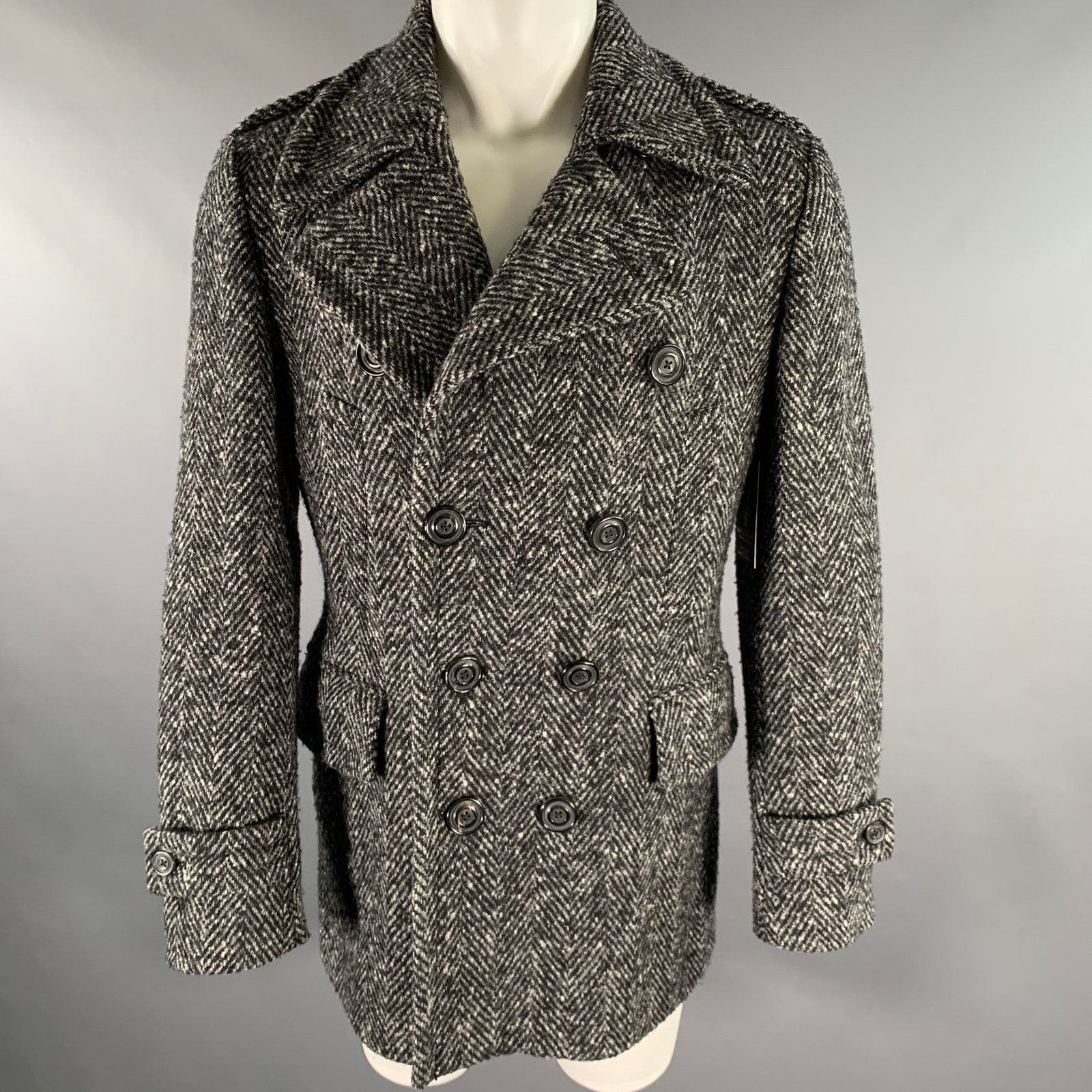 Lardini WOOSTER + LARDINI Herringbone Wool Peacoat Coat Size US S / EU 44-46 / 1 - 1 Thumbnail