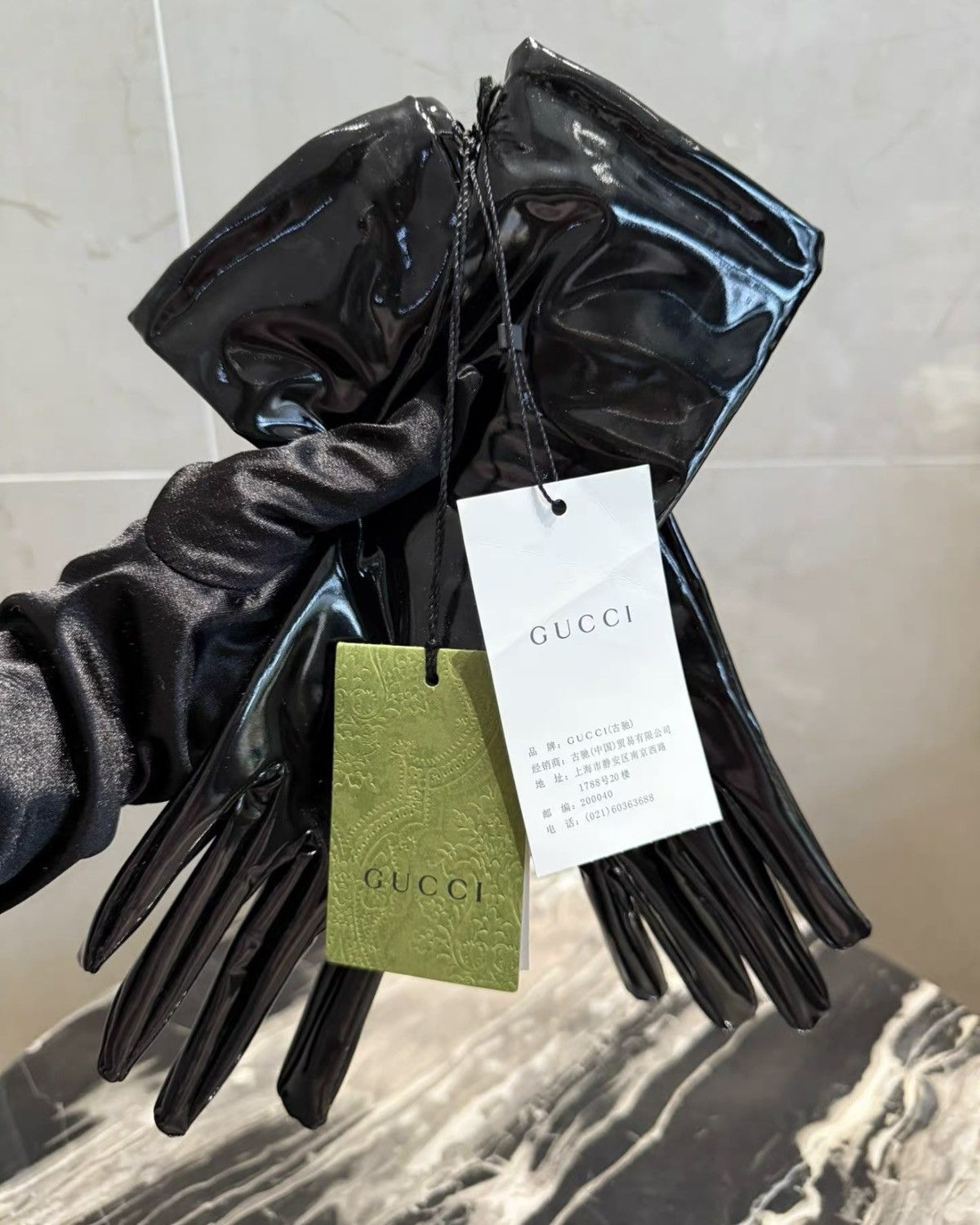 Gucci Shiny lycra gloves in black Size ONE SIZE - 2 Thumbnail