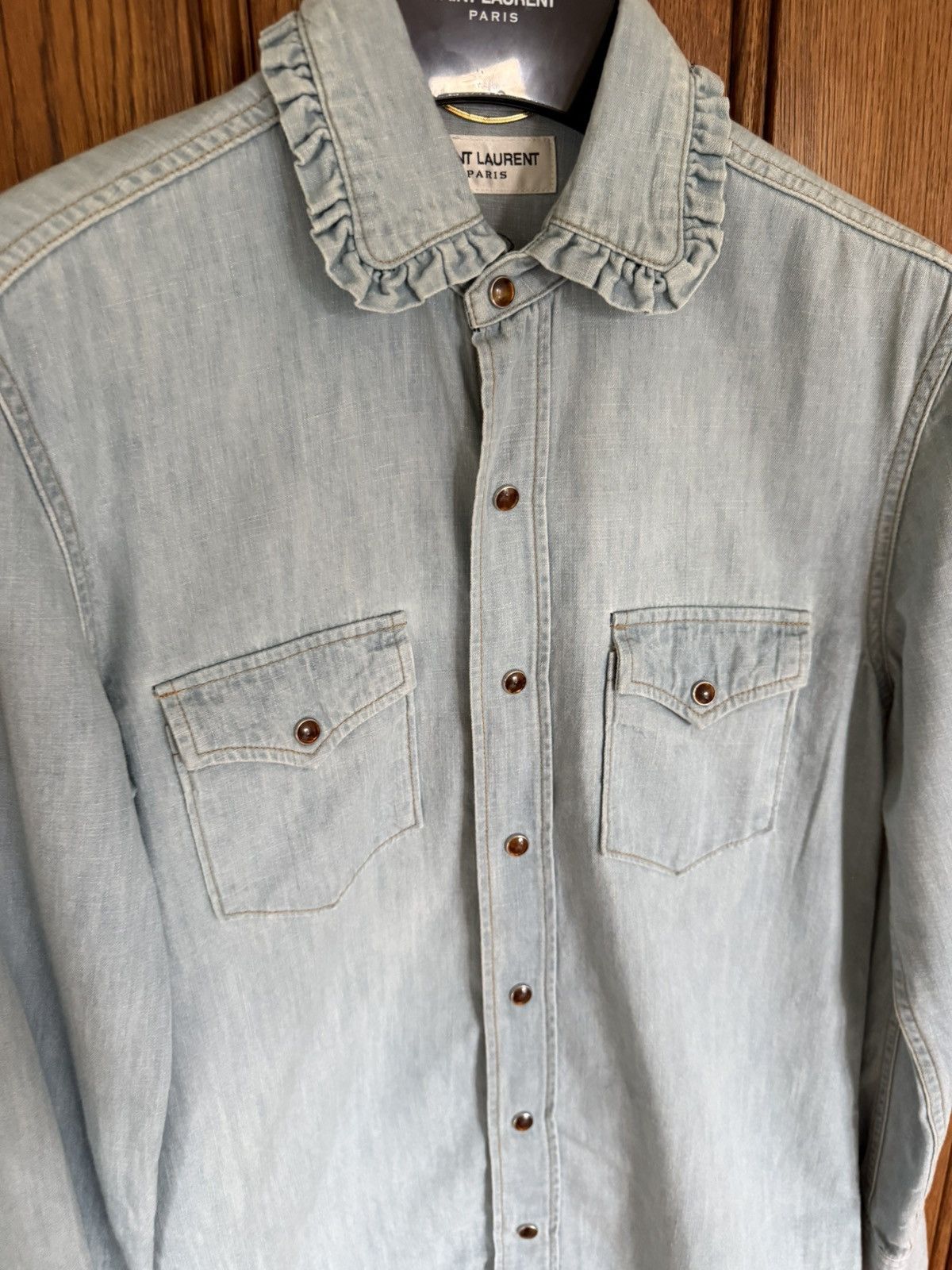 Saint Laurent Paris SS16 Saint Laurent ruffle collar blue denim shirt Hedi surf Size US S / EU 44-46 / 1 - 7 Thumbnail