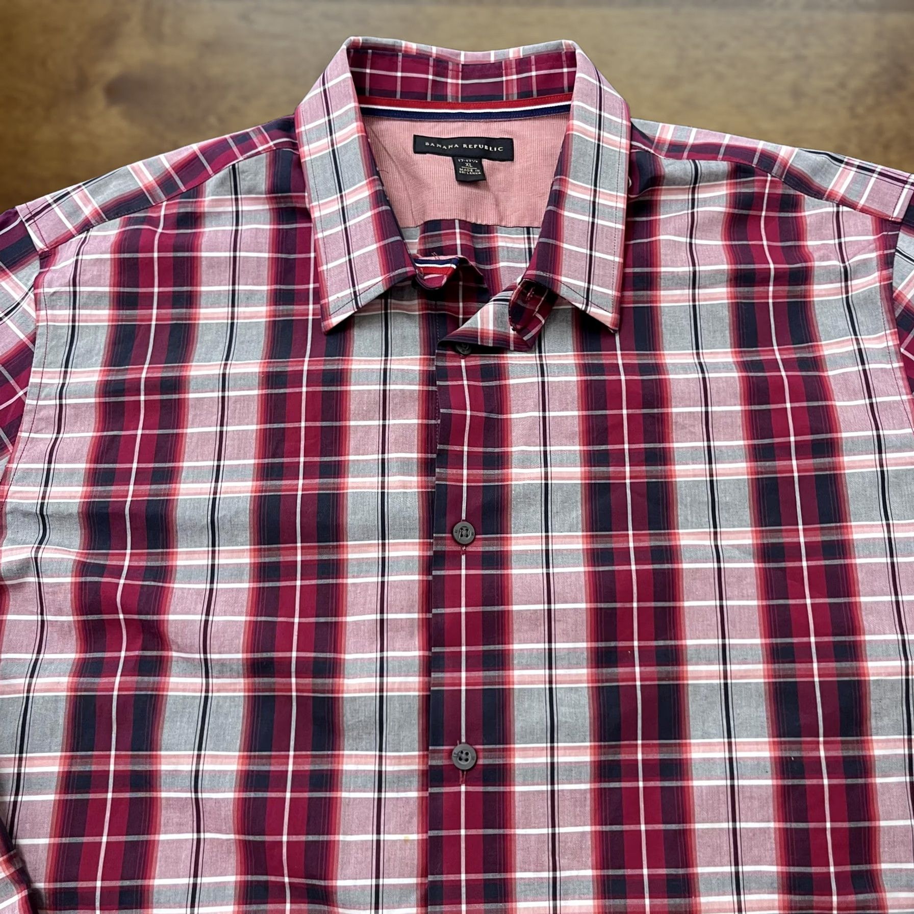 Banana Republic VINTAGE? No — Banana Republic Shirt Mens XL Red Gray Black Plaid Button Down Long Sleeve Dress Size 46R - 1 Thumbnail